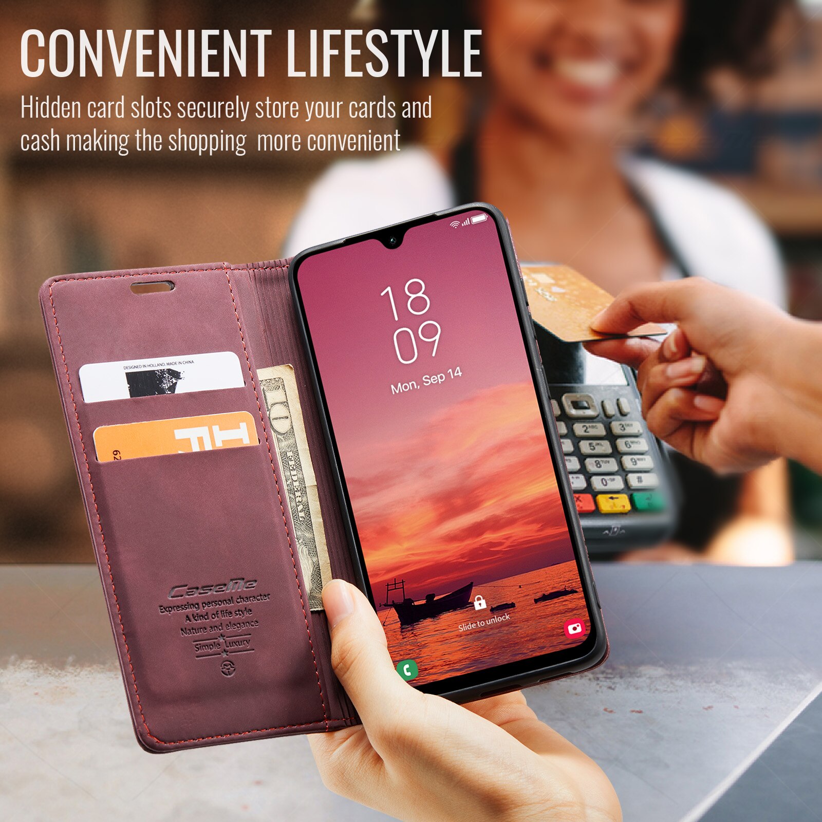 Slim Lommebokveske Samsung Galaxy A17 Rød