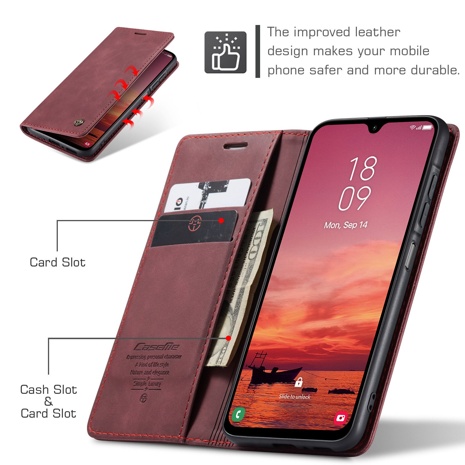 Slim Lommebokveske Samsung Galaxy A17 Rød