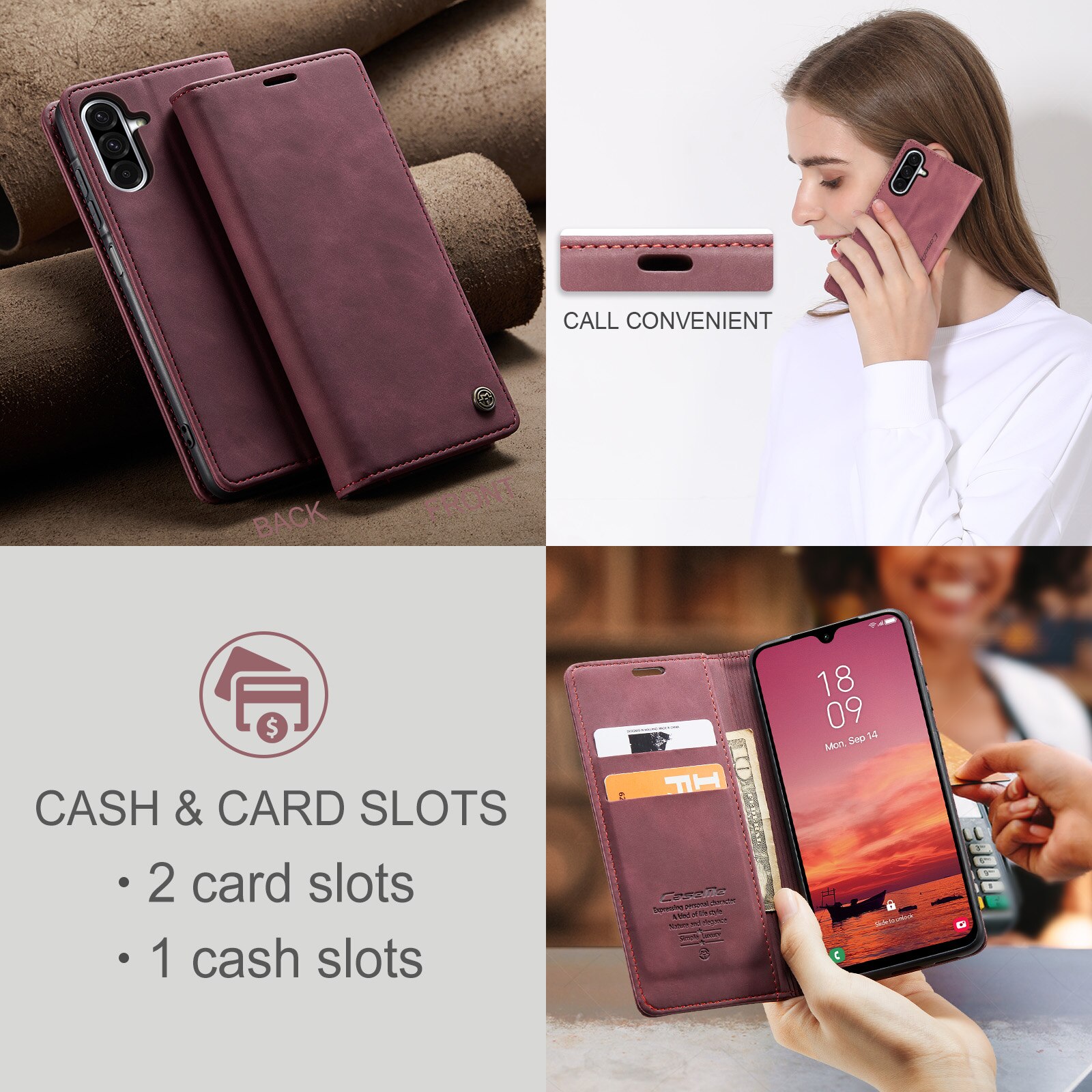 Slim Lommebokveske Samsung Galaxy A17 Rød