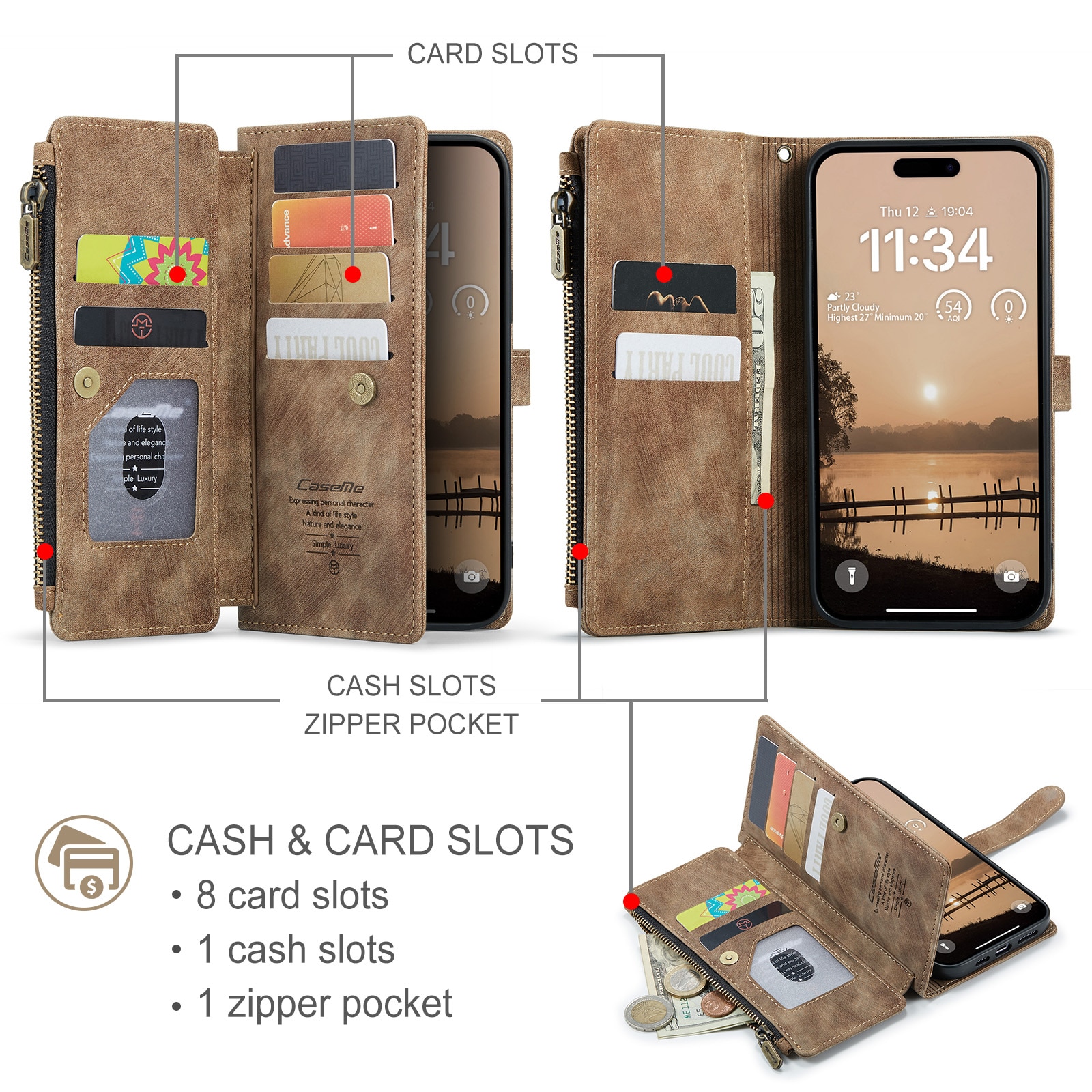 Zipper Wallet iPhone 17 Pro Brun