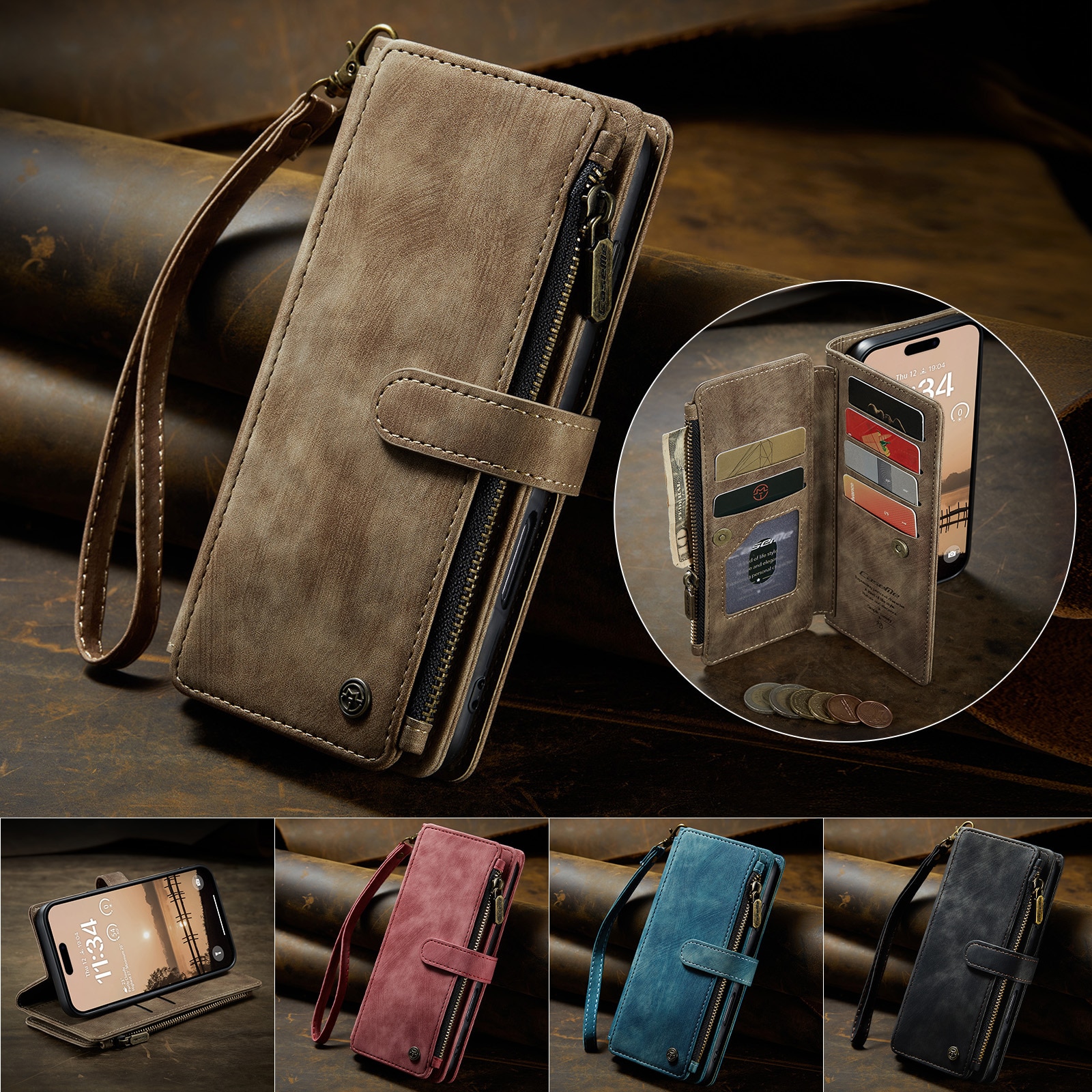 Zipper Wallet iPhone 17 Pro Brun