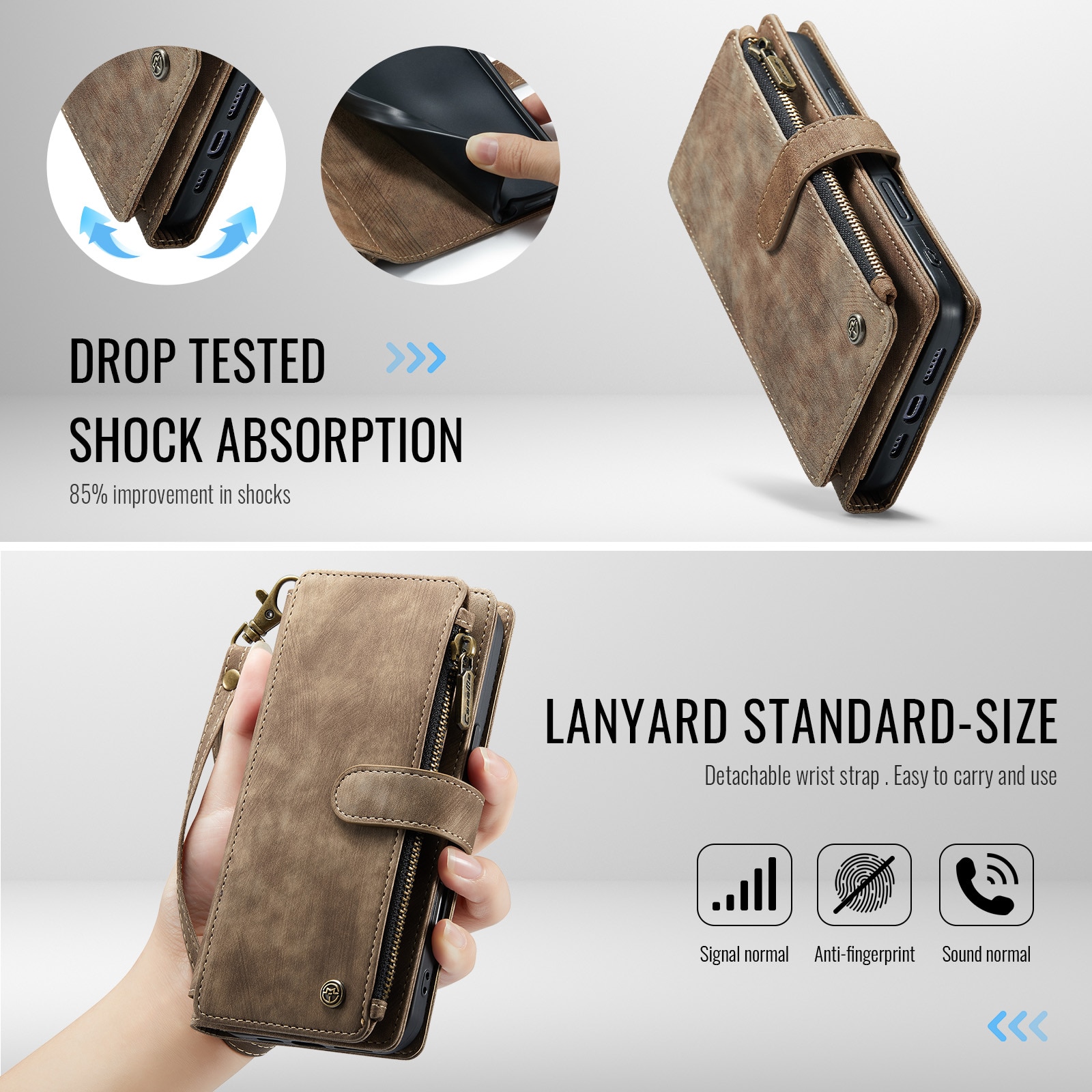 Zipper Wallet iPhone 17 Pro Brun