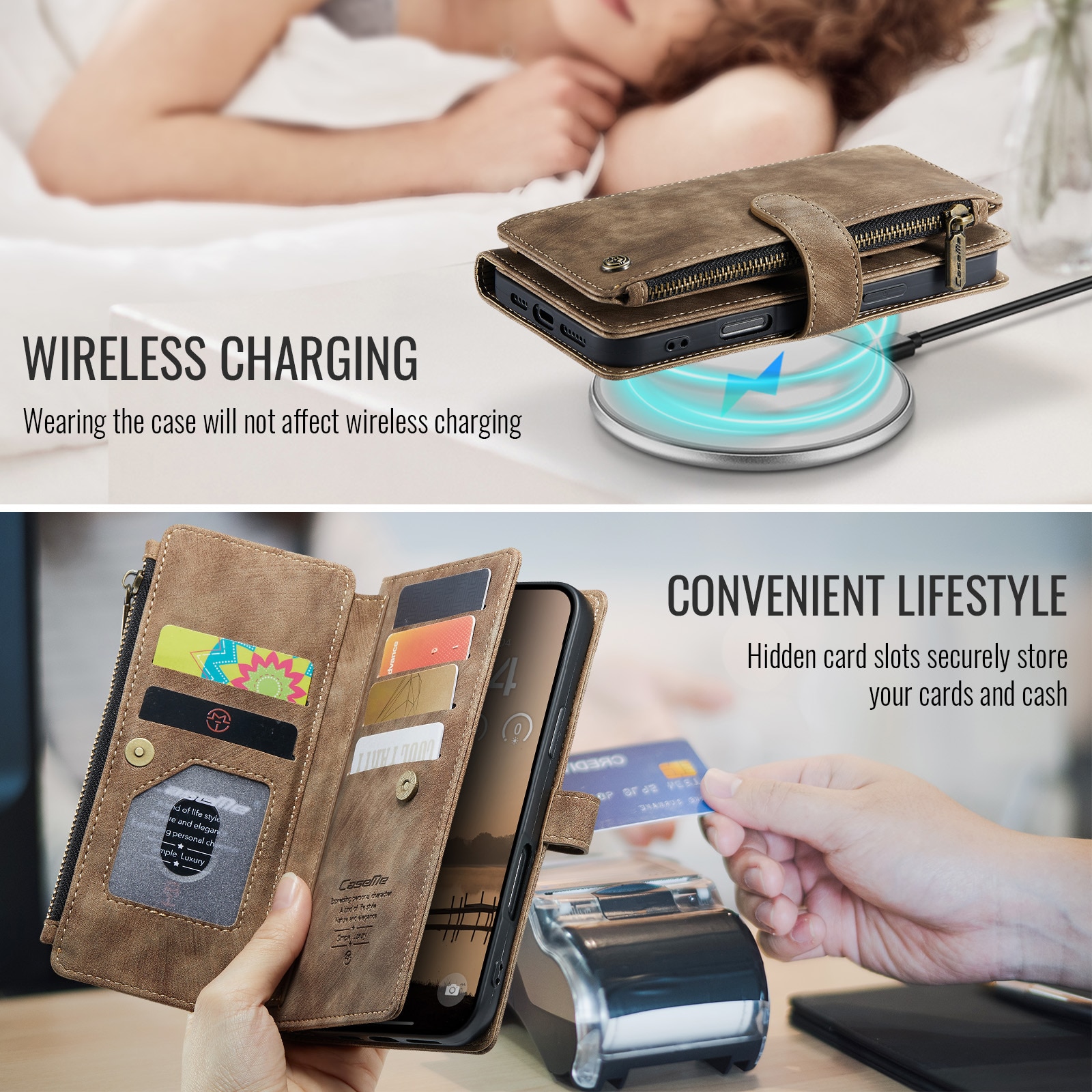 Zipper Wallet iPhone 17 Pro Brun
