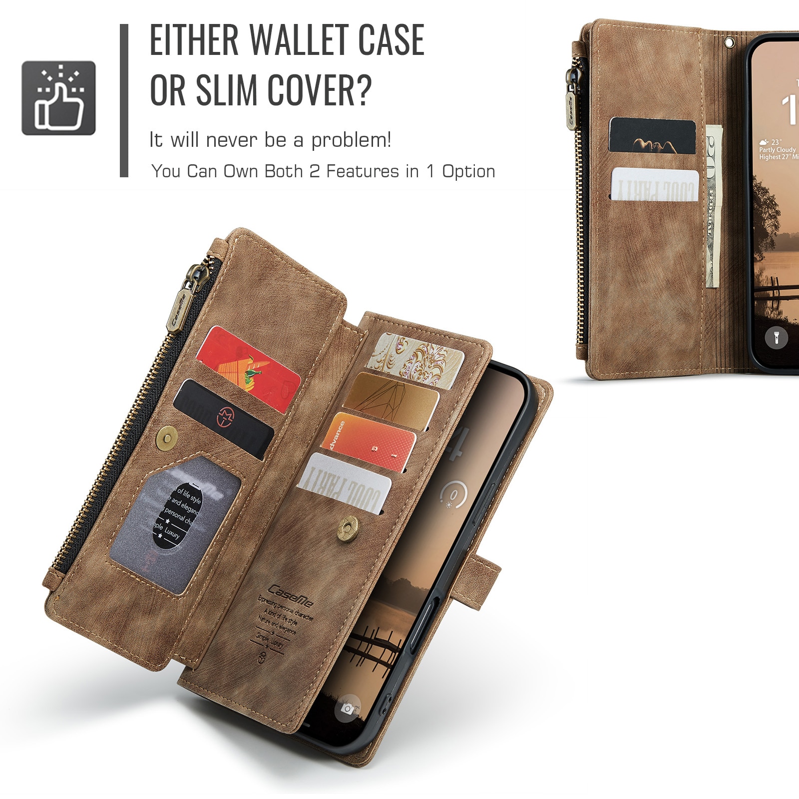 Zipper Wallet iPhone 17 Pro Brun