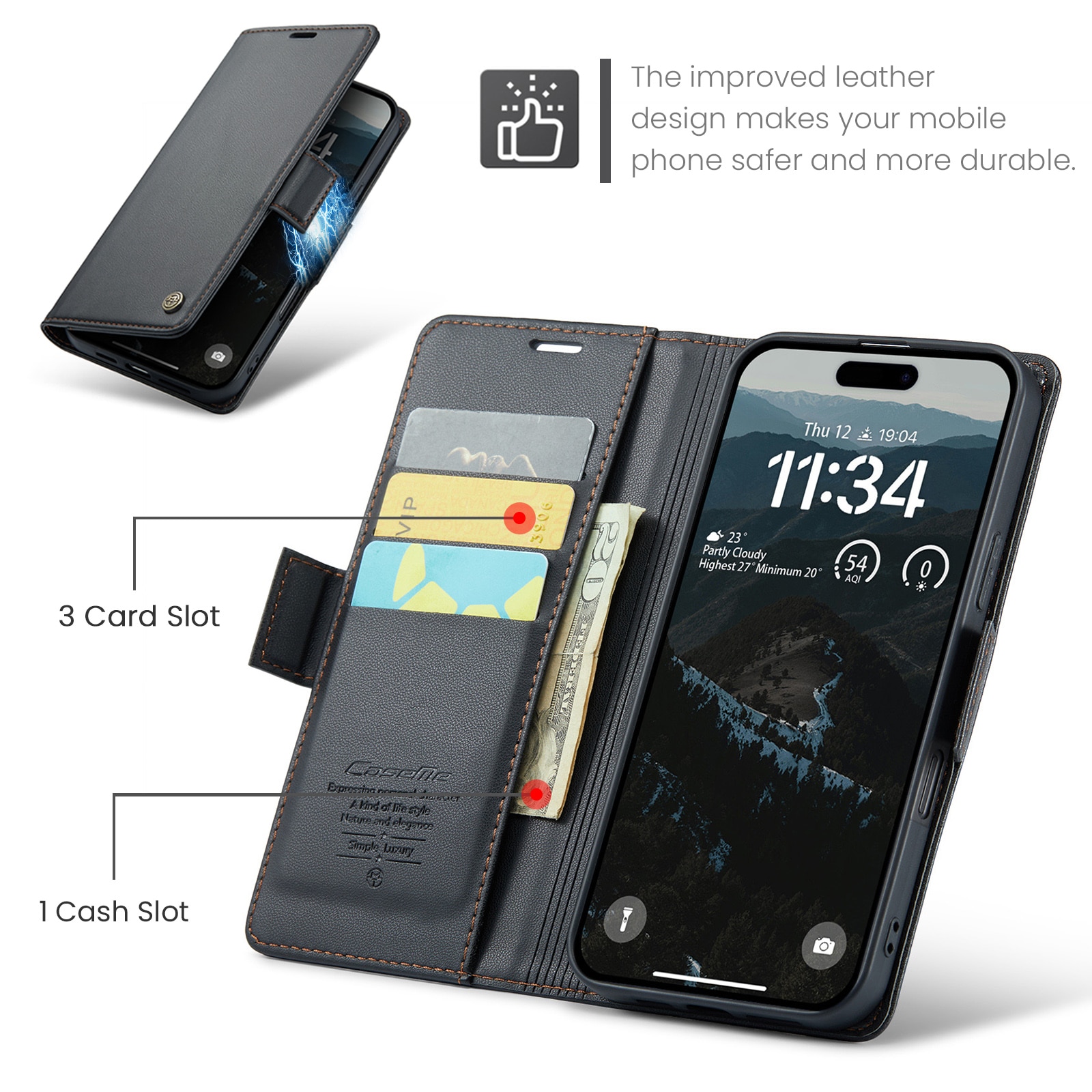 RFID blocking Slim Lommebokveske iPhone 17 Pro Svart
