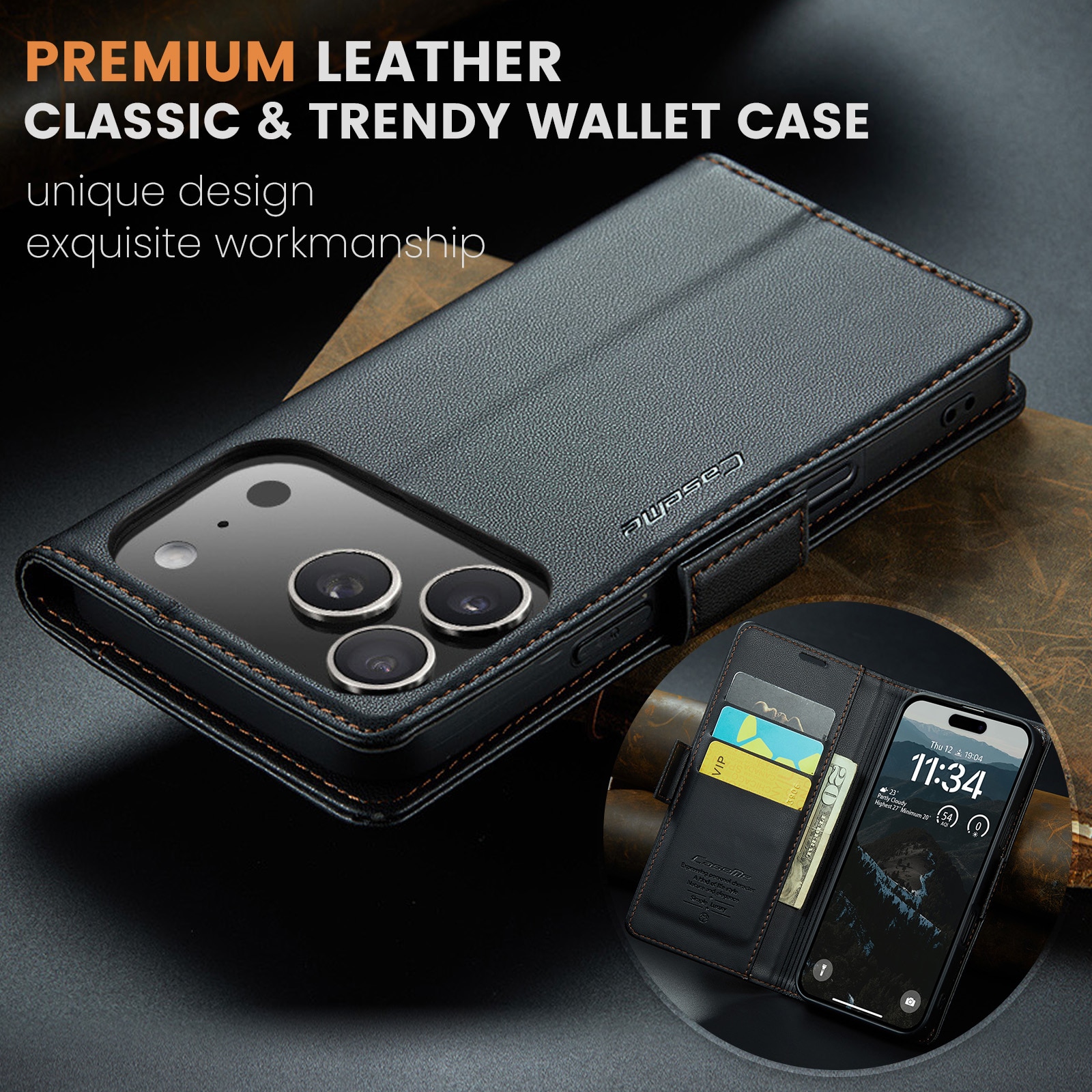 RFID blocking Slim Lommebokveske iPhone 17 Pro Svart