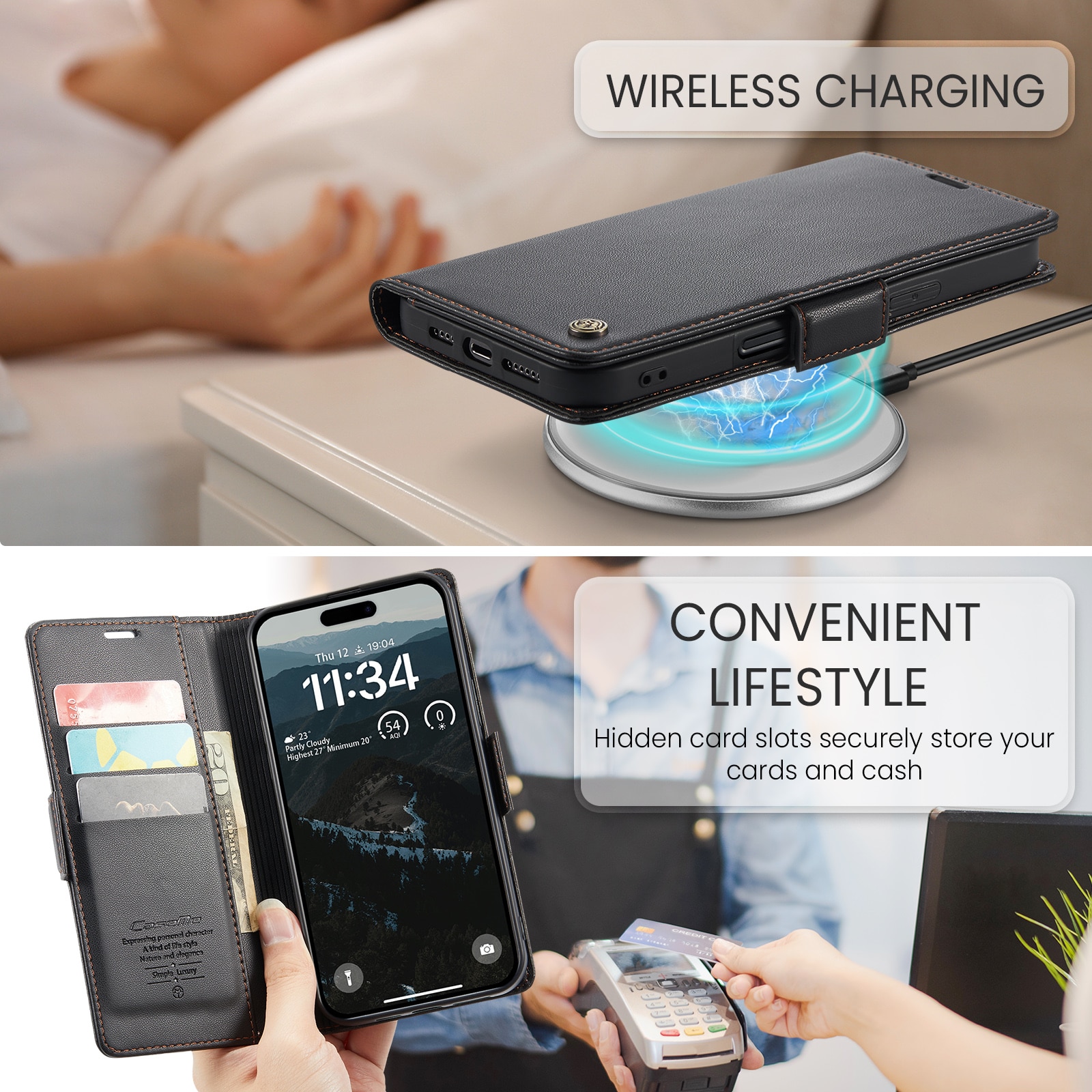 RFID blocking Slim Lommebokveske iPhone 17 Air Svart