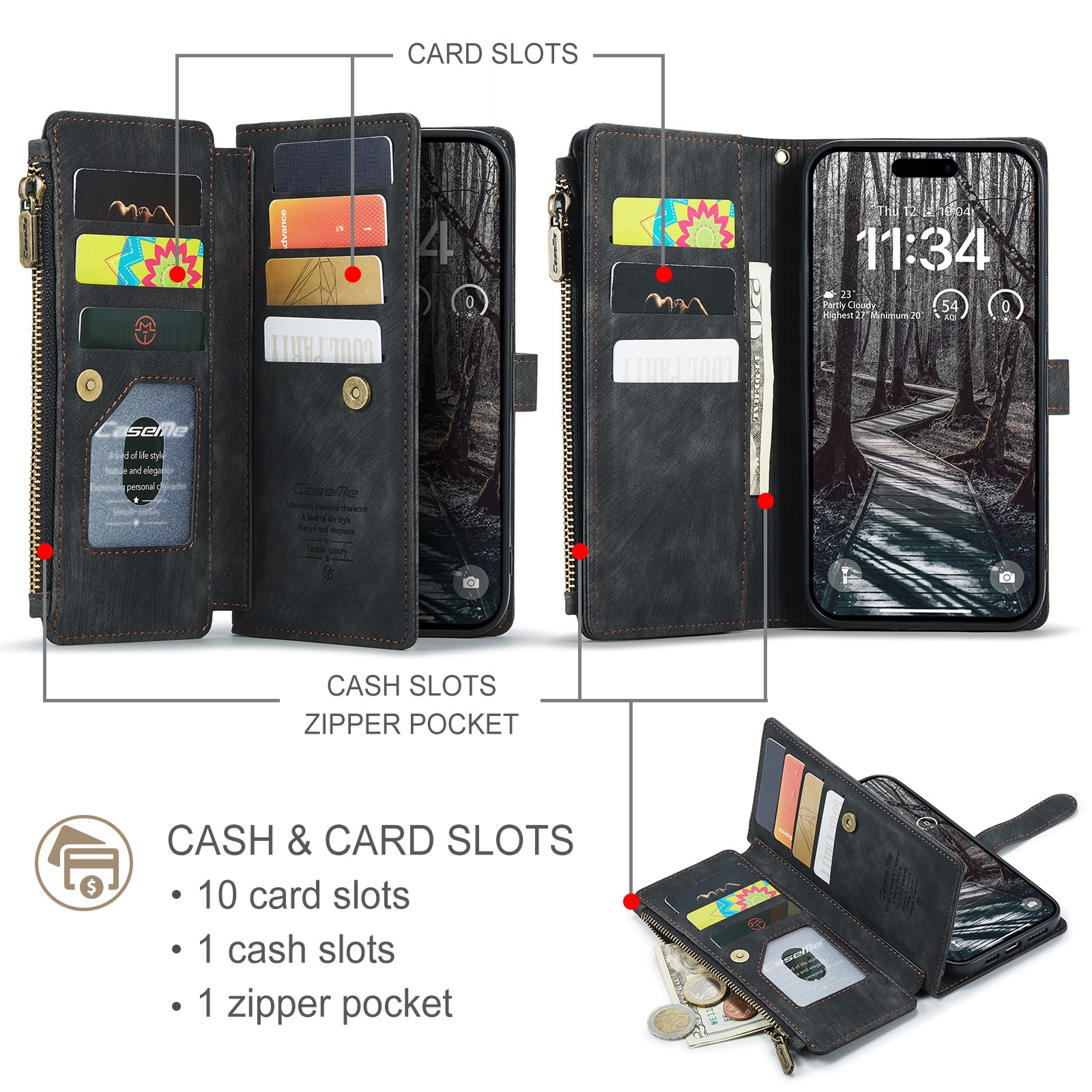 Zipper Wallet iPhone 17 Pro Max Svart