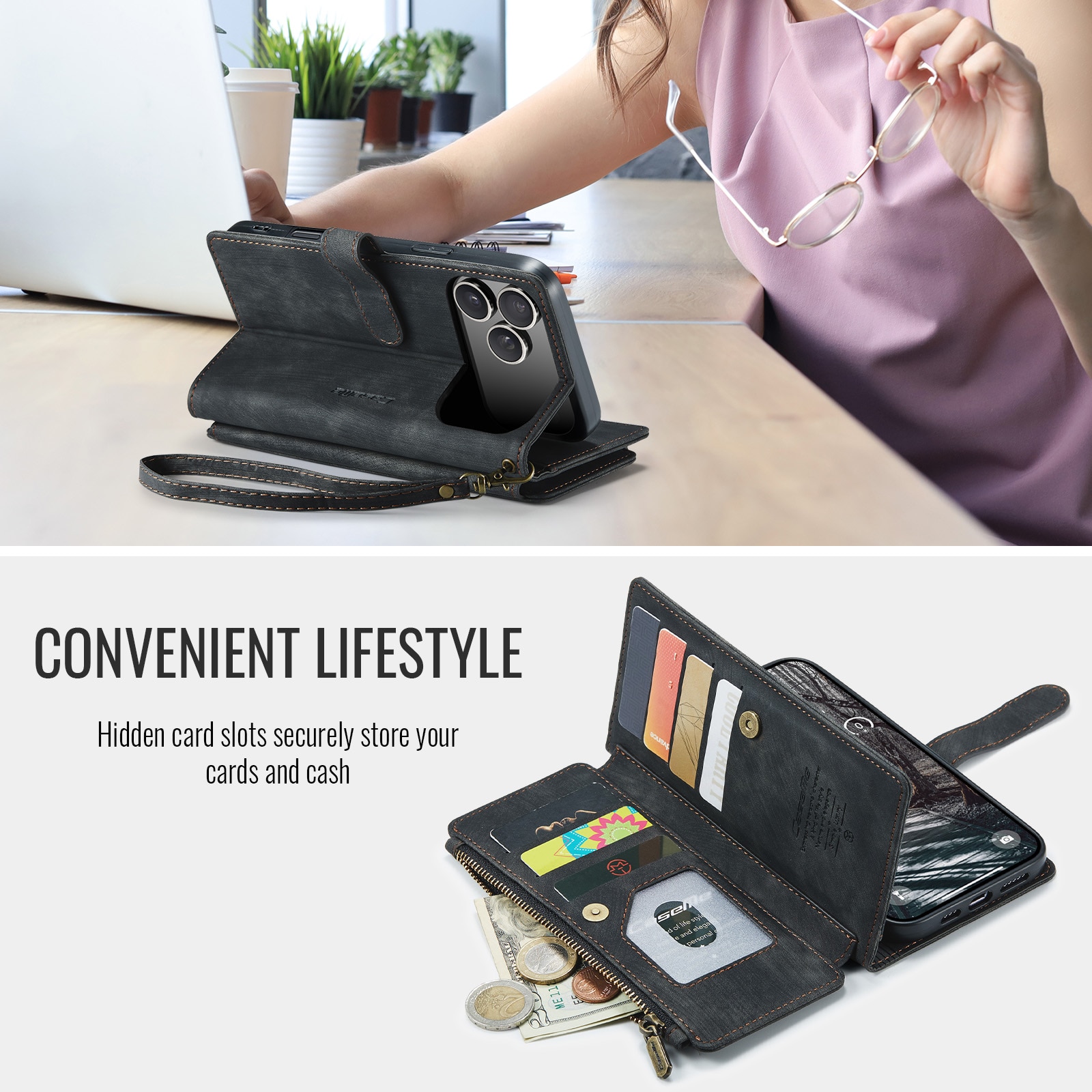Zipper Wallet iPhone 17 Pro Max Svart