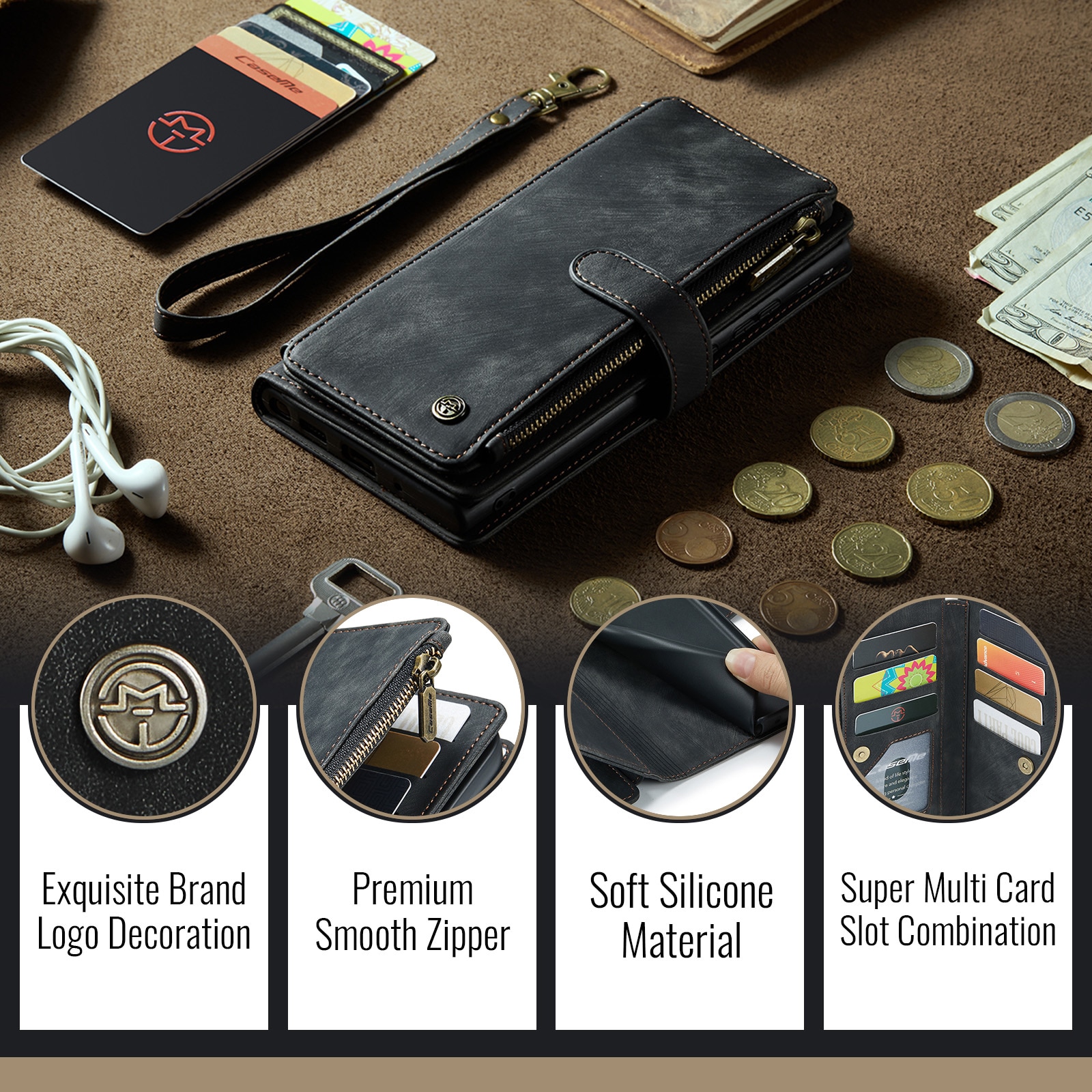 Zipper Wallet iPhone 17 Pro Max Svart