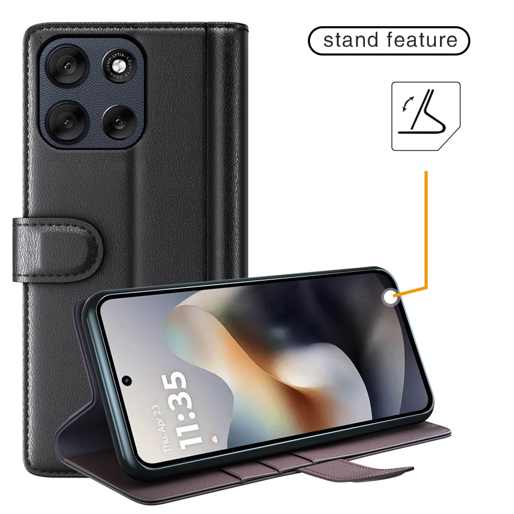 Ekte Lærveske Motorola Moto G56 Svart