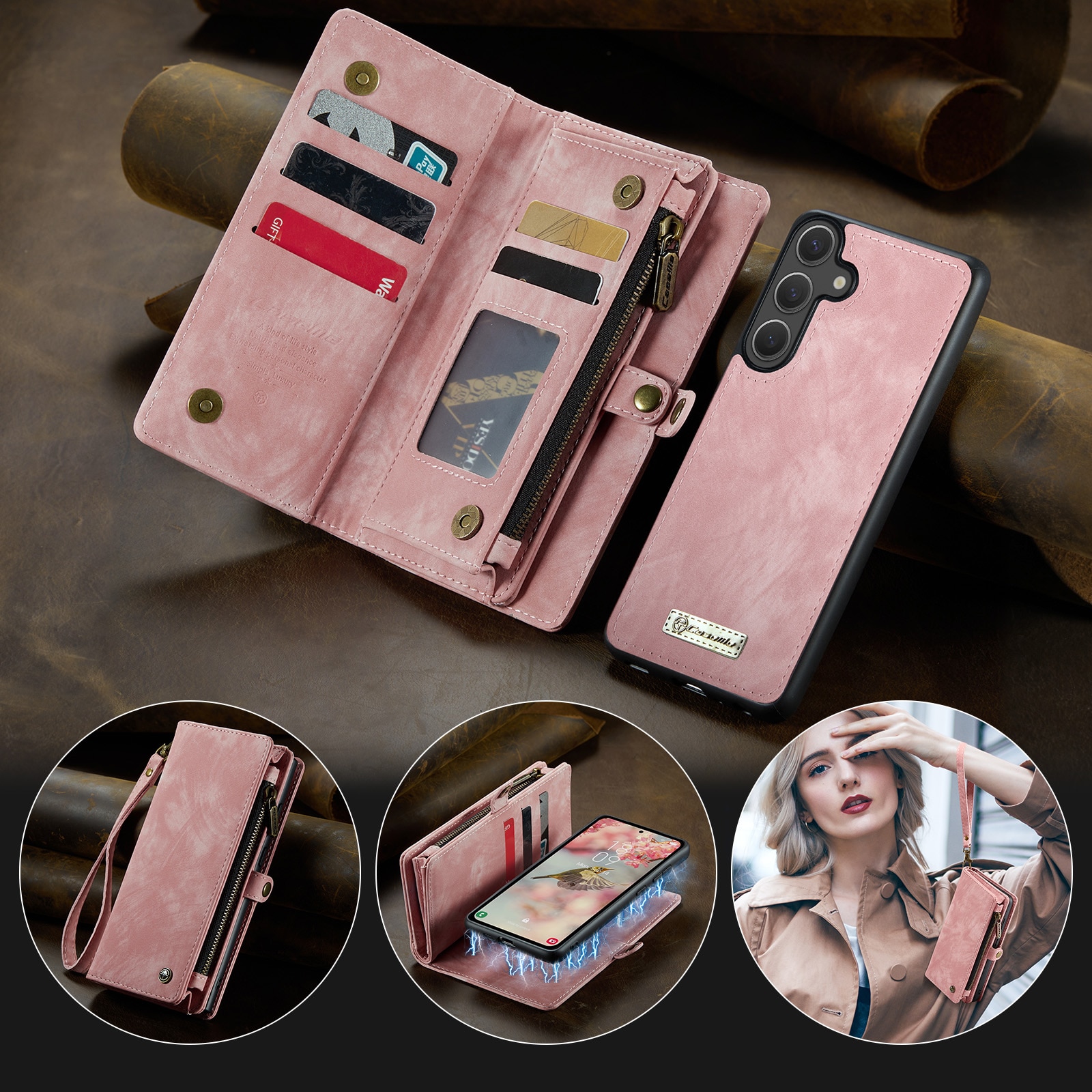 Multi-slot Lommeboksetui Samsung Galaxy S25 FE Rosa