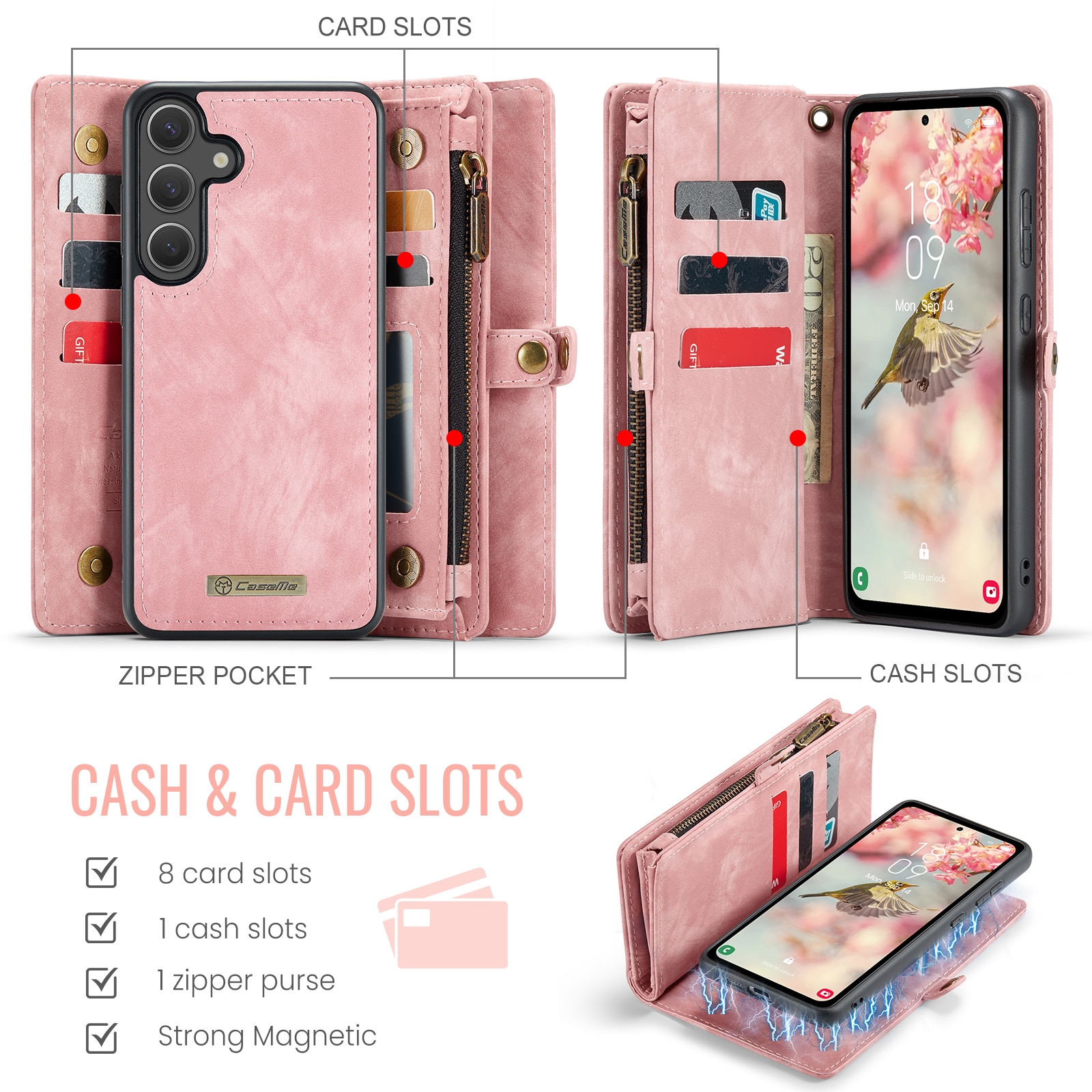 Multi-slot Lommeboksetui Samsung Galaxy S25 FE Rosa