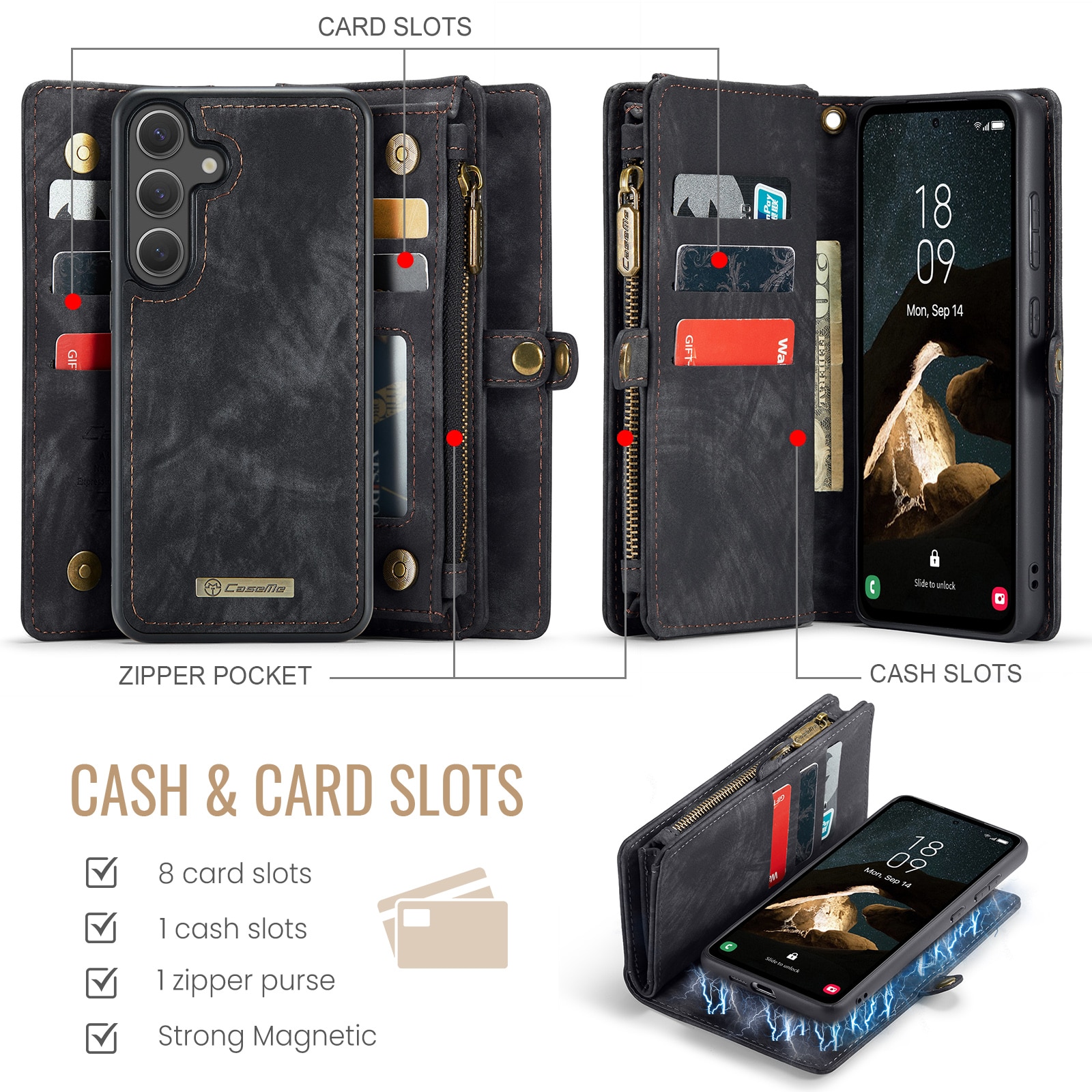 Multi-slot Lommeboksetui Samsung Galaxy S25 FE Grå