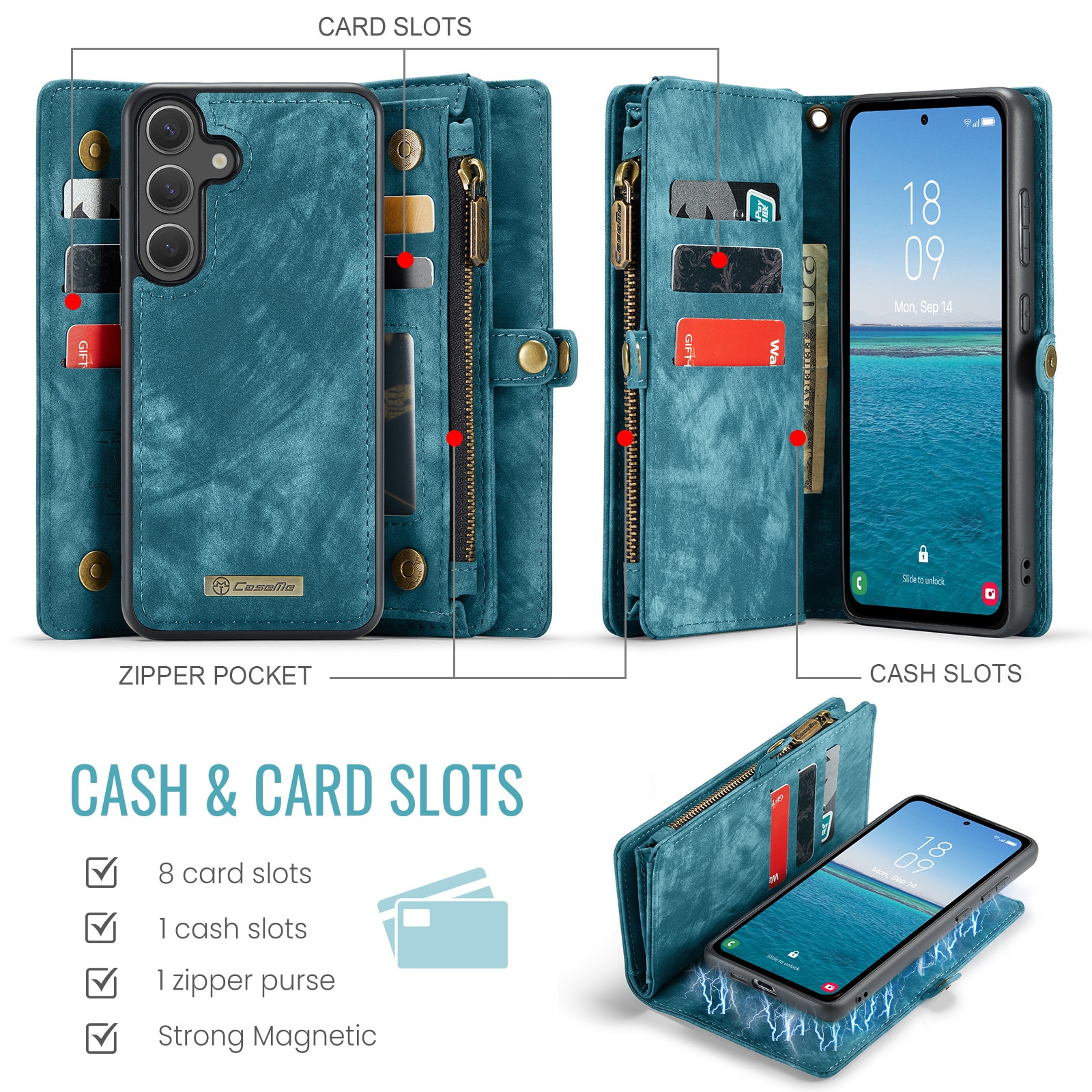 Multi-slot Lommeboksetui Samsung Galaxy S25 FE Blå