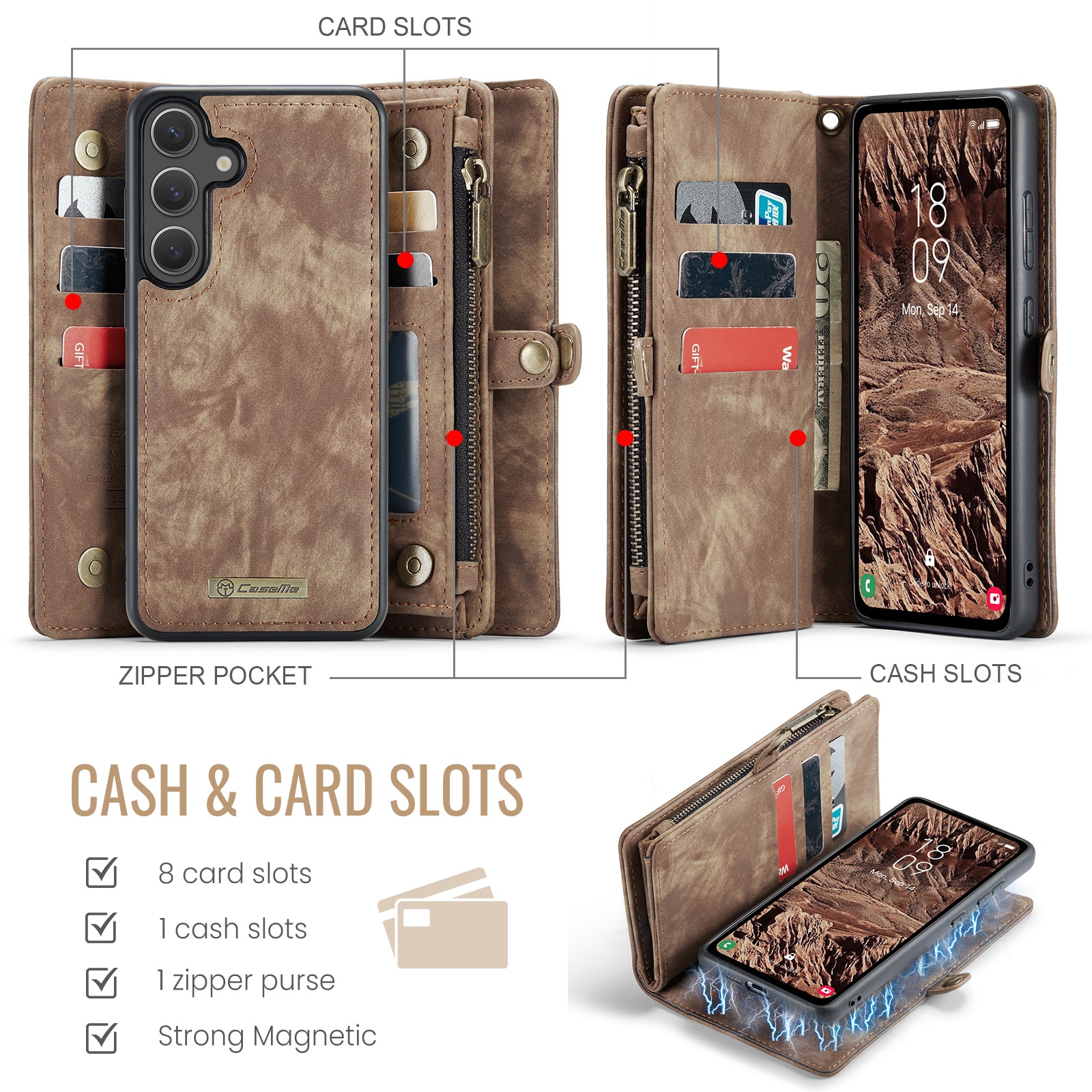 Multi-slot Lommeboksetui Samsung Galaxy S25 FE Brun