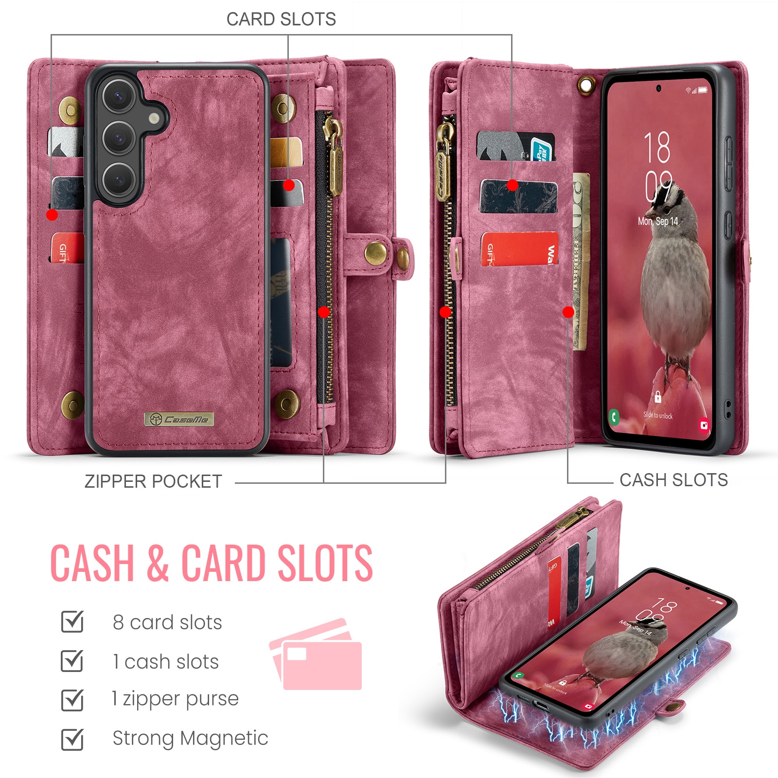 Multi-slot Lommeboksetui Samsung Galaxy S25 FE Rød