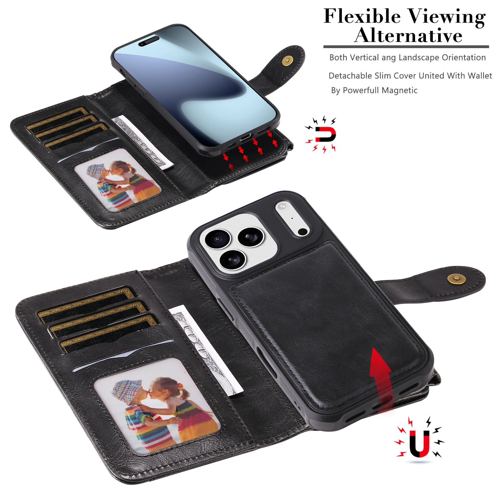 Magnet Leather Multi-Wallet iPhone 17 Pro Max svart