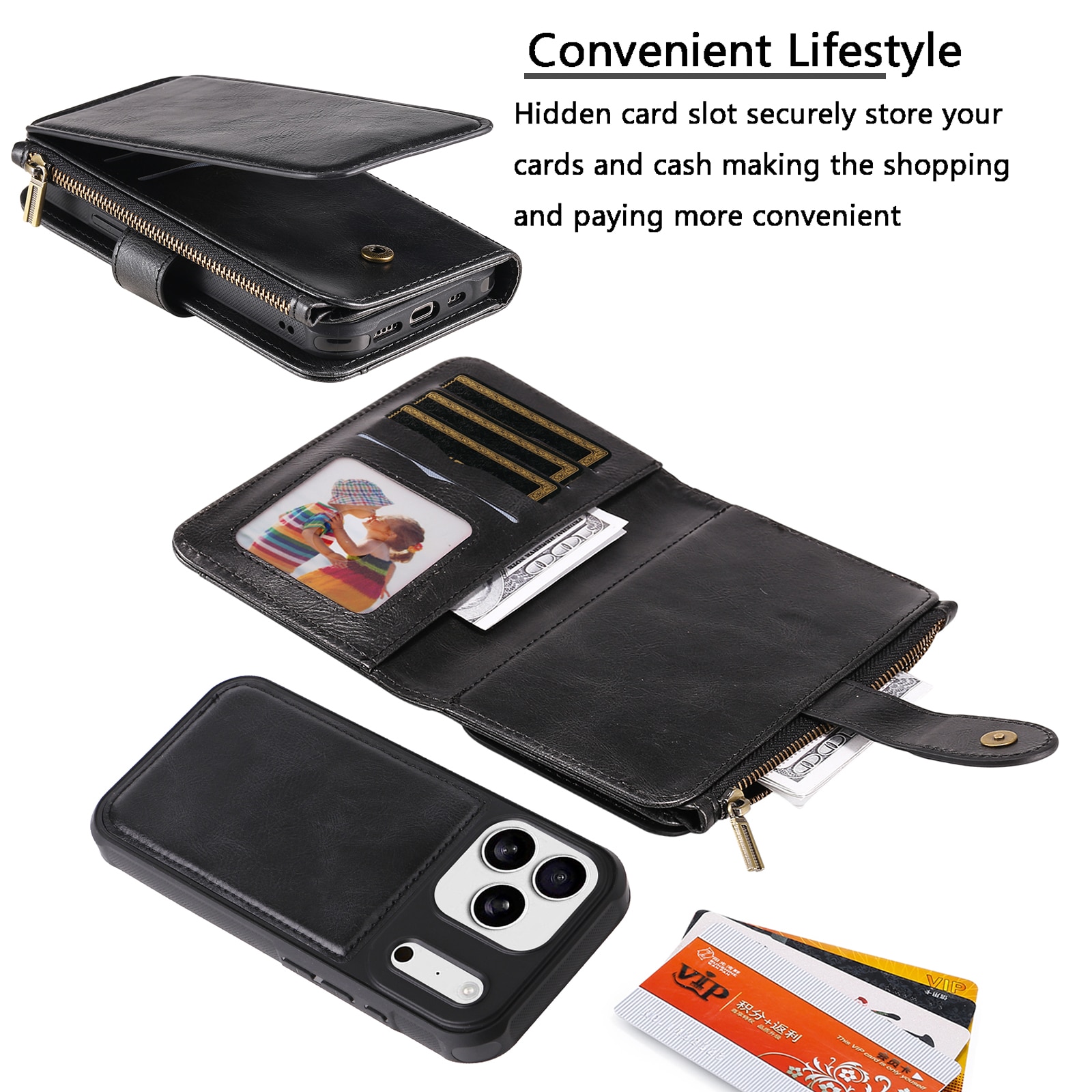 Magnet Leather Multi-Wallet iPhone 17 Pro Max svart
