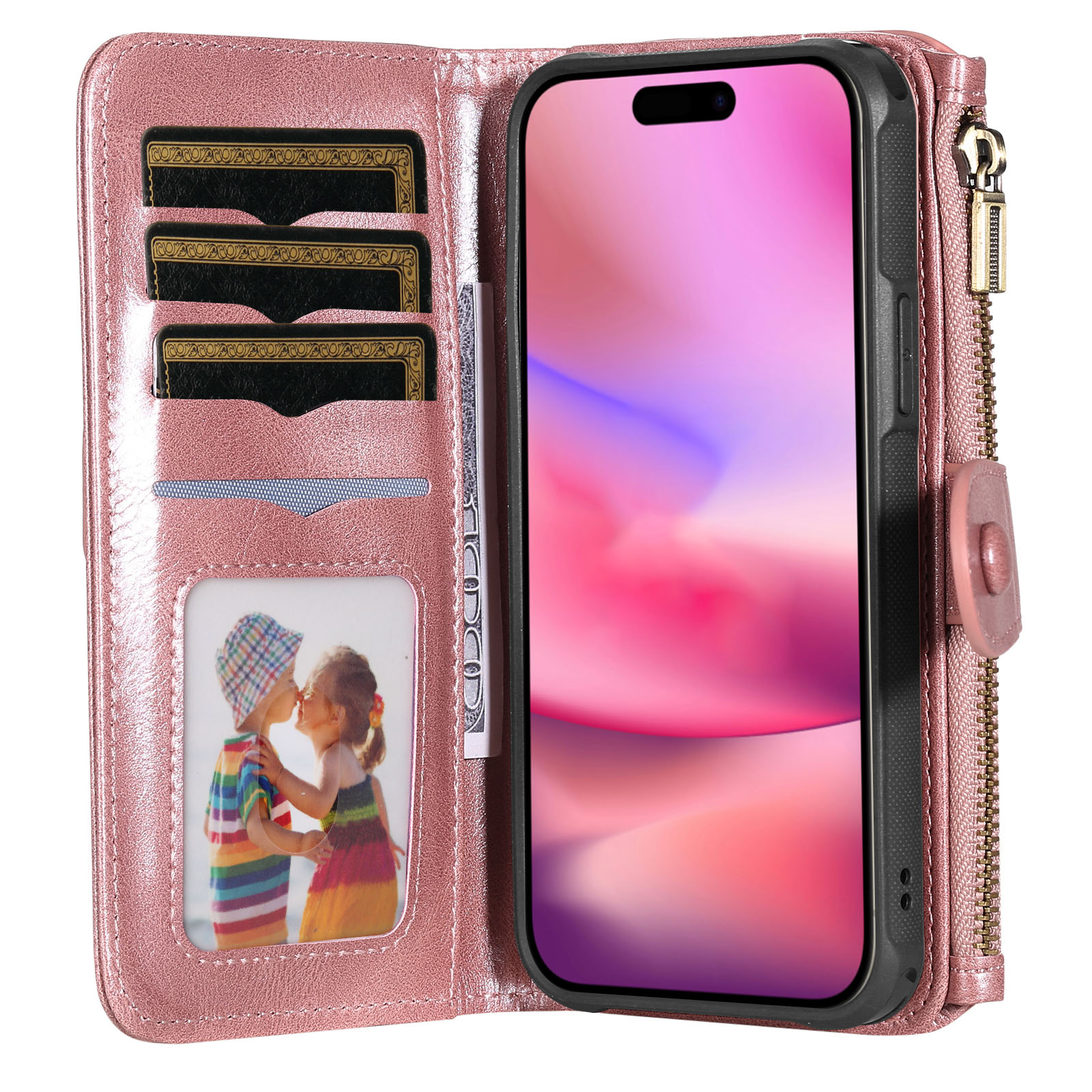 Magnet Leather Multi-Wallet iPhone 17 Rosa