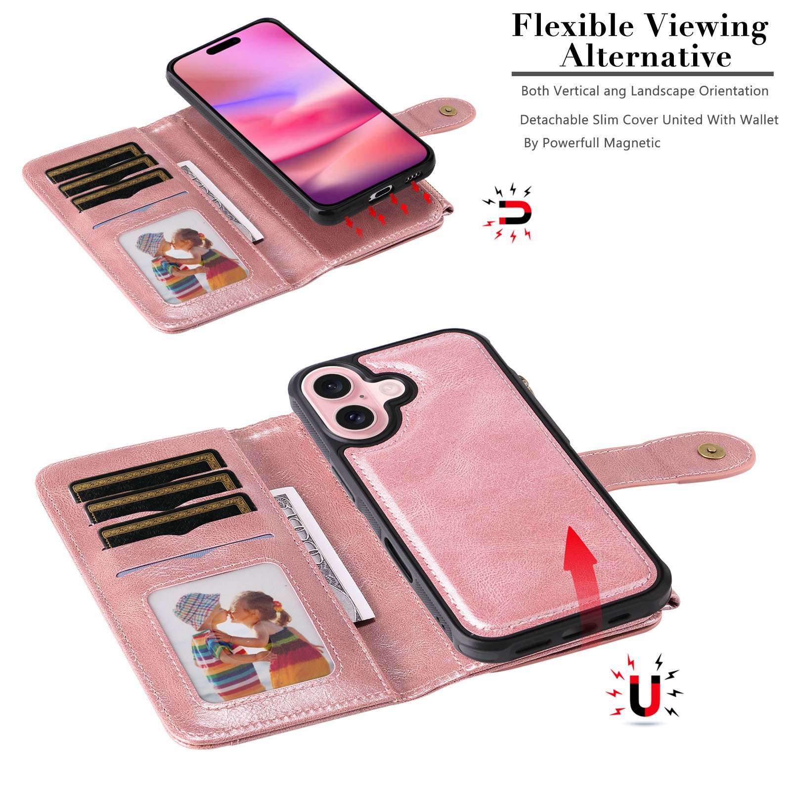 Magnet Leather Multi-Wallet iPhone 17 Rosa