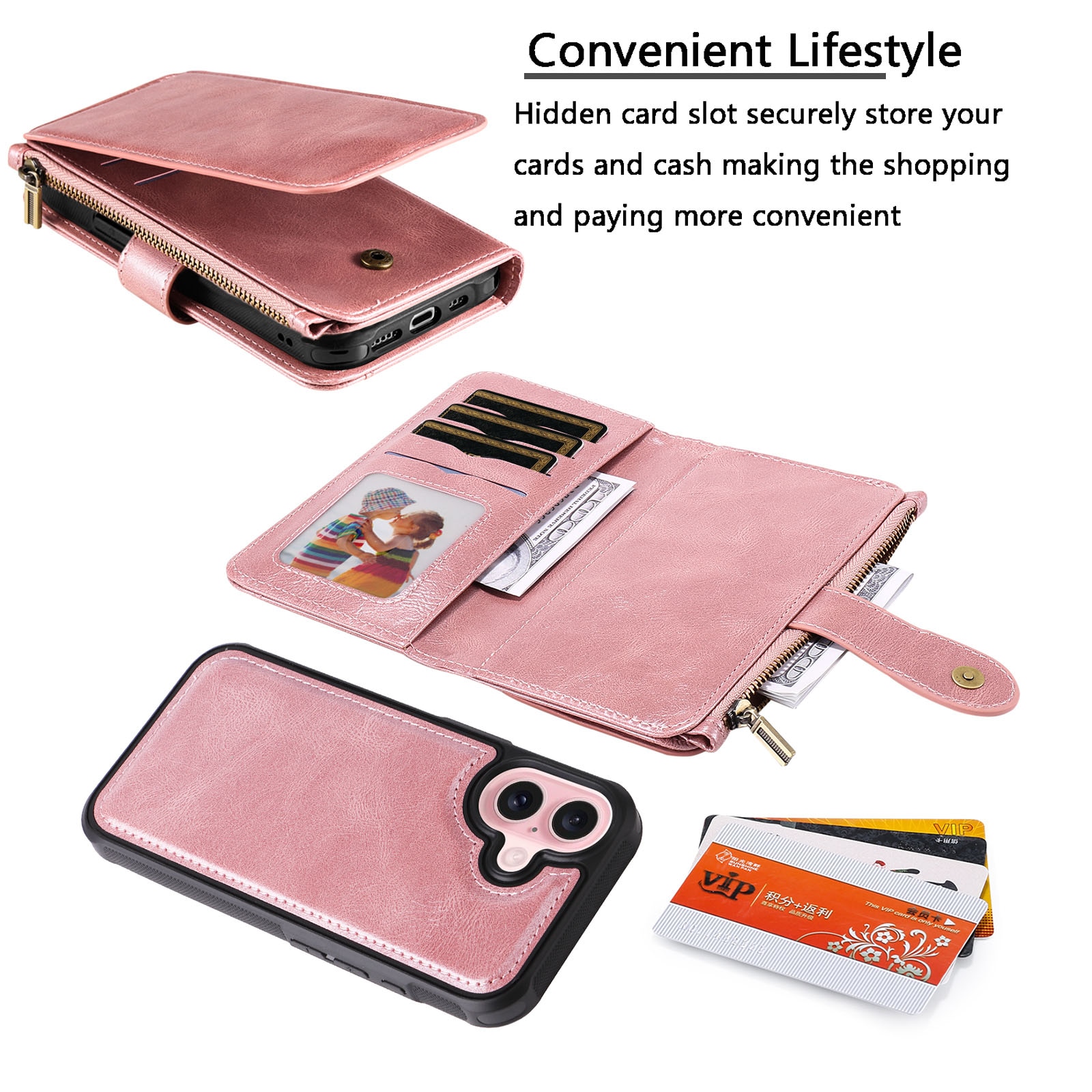 Magnet Leather Multi-Wallet iPhone 17 Rosa