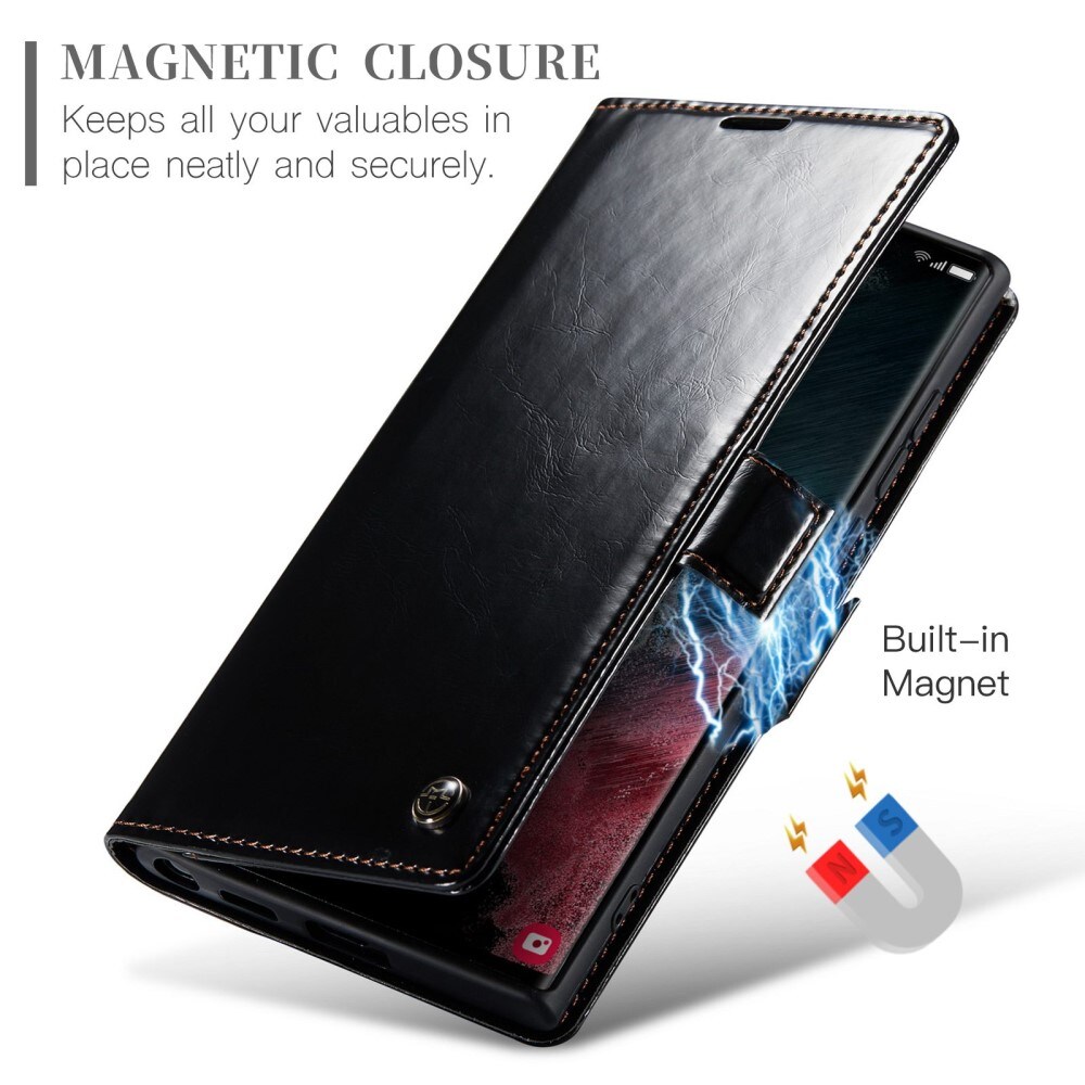 Leather Wallet Samsung Galaxy S22 Ultra svart