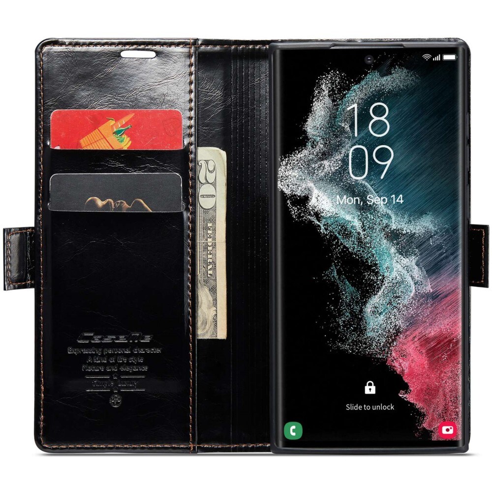 Leather Wallet Samsung Galaxy S22 Ultra svart