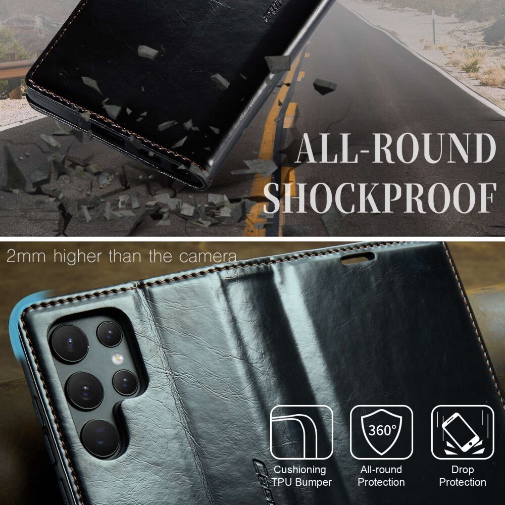 Leather Wallet Samsung Galaxy S22 Ultra svart