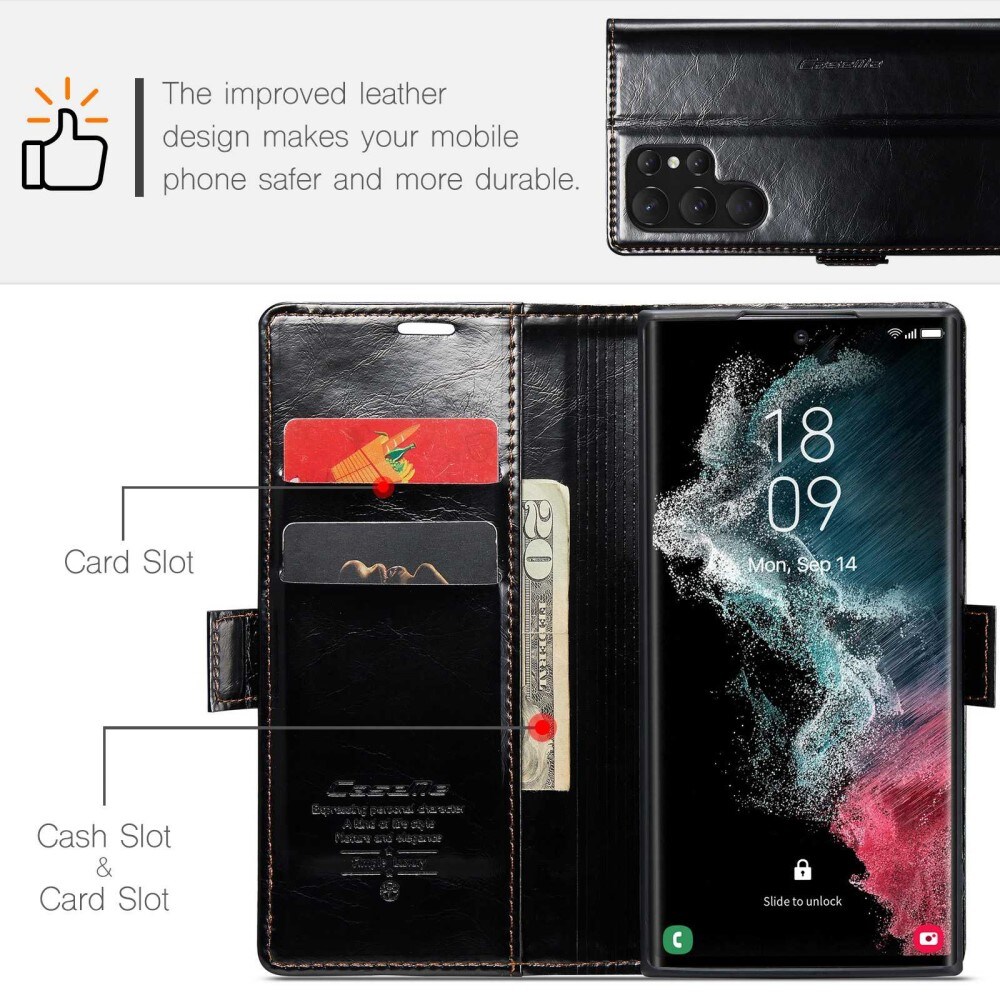 Leather Wallet Samsung Galaxy S22 Ultra svart