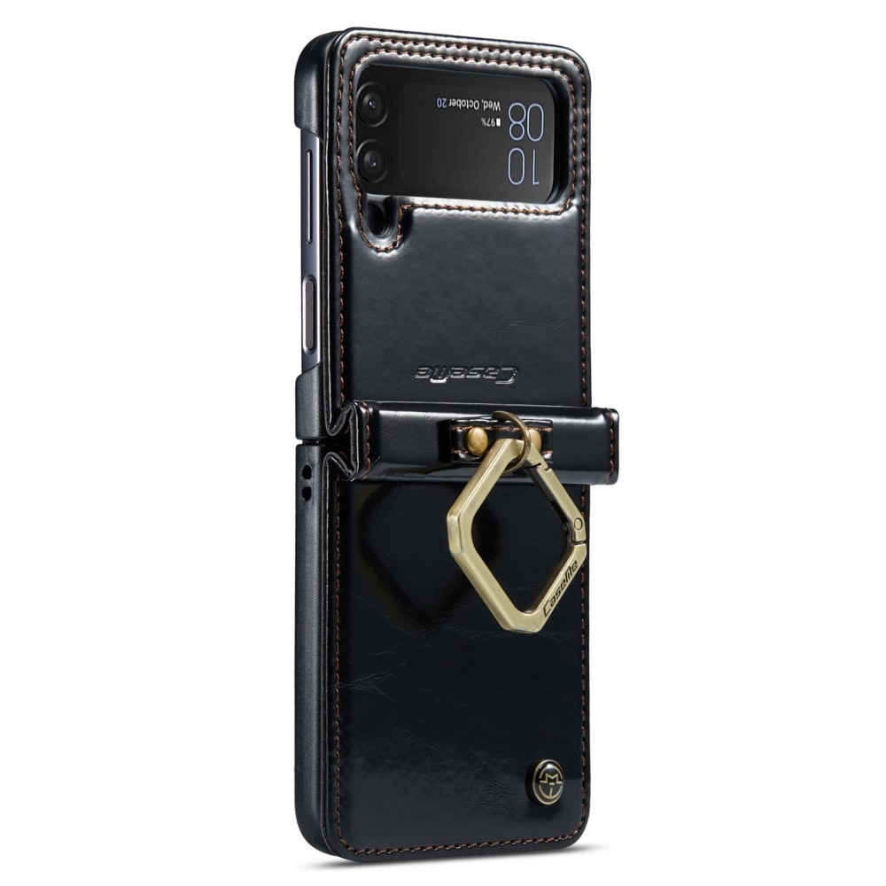 Leather Wallet Handstrap Samsung Galaxy Z Flip 4 svart