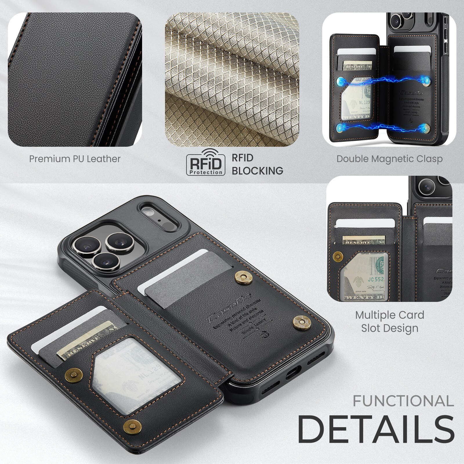 RFID blocking Lommebokdeksel iPhone 17 Pro Max svart