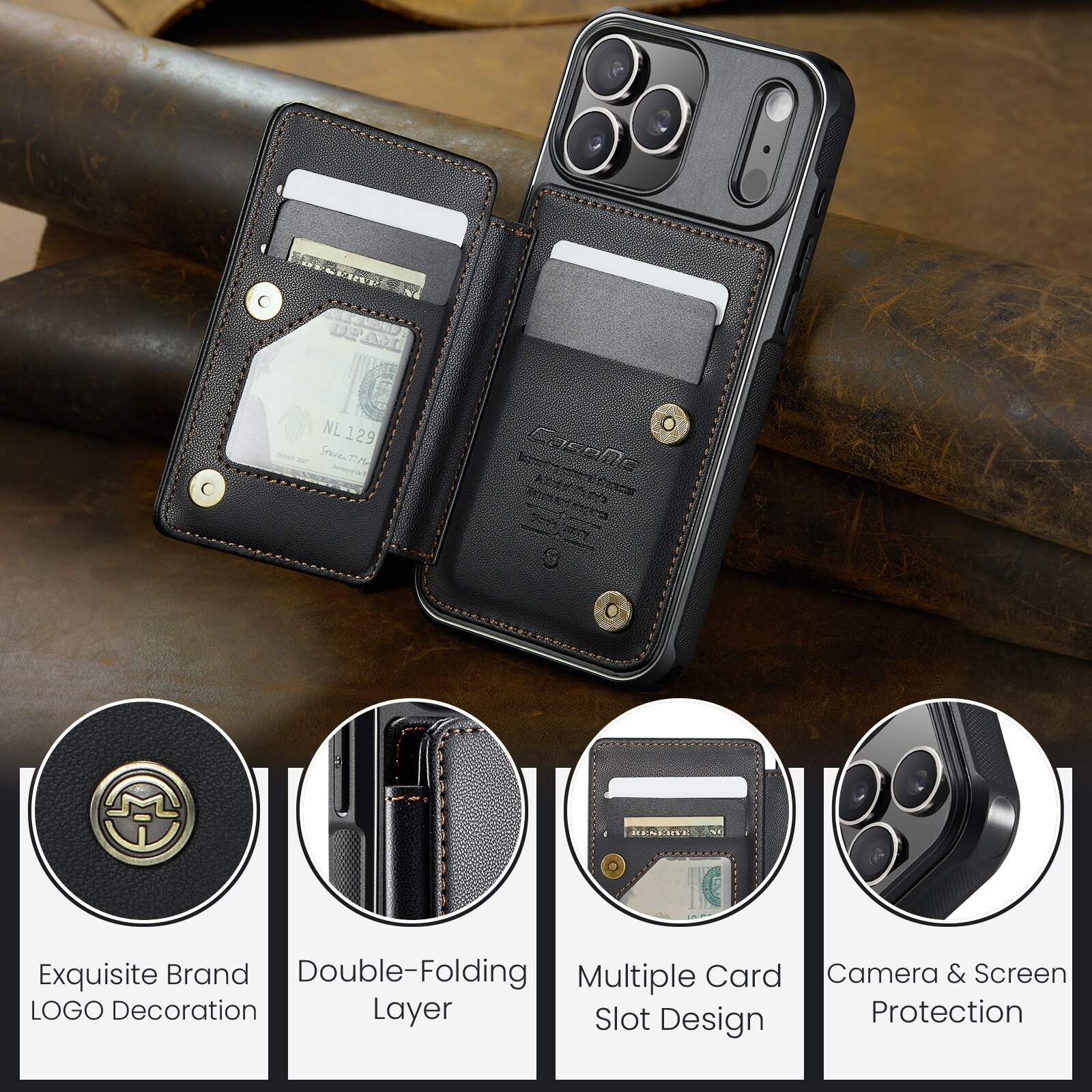 RFID blocking Lommebokdeksel iPhone 17 Pro Max svart