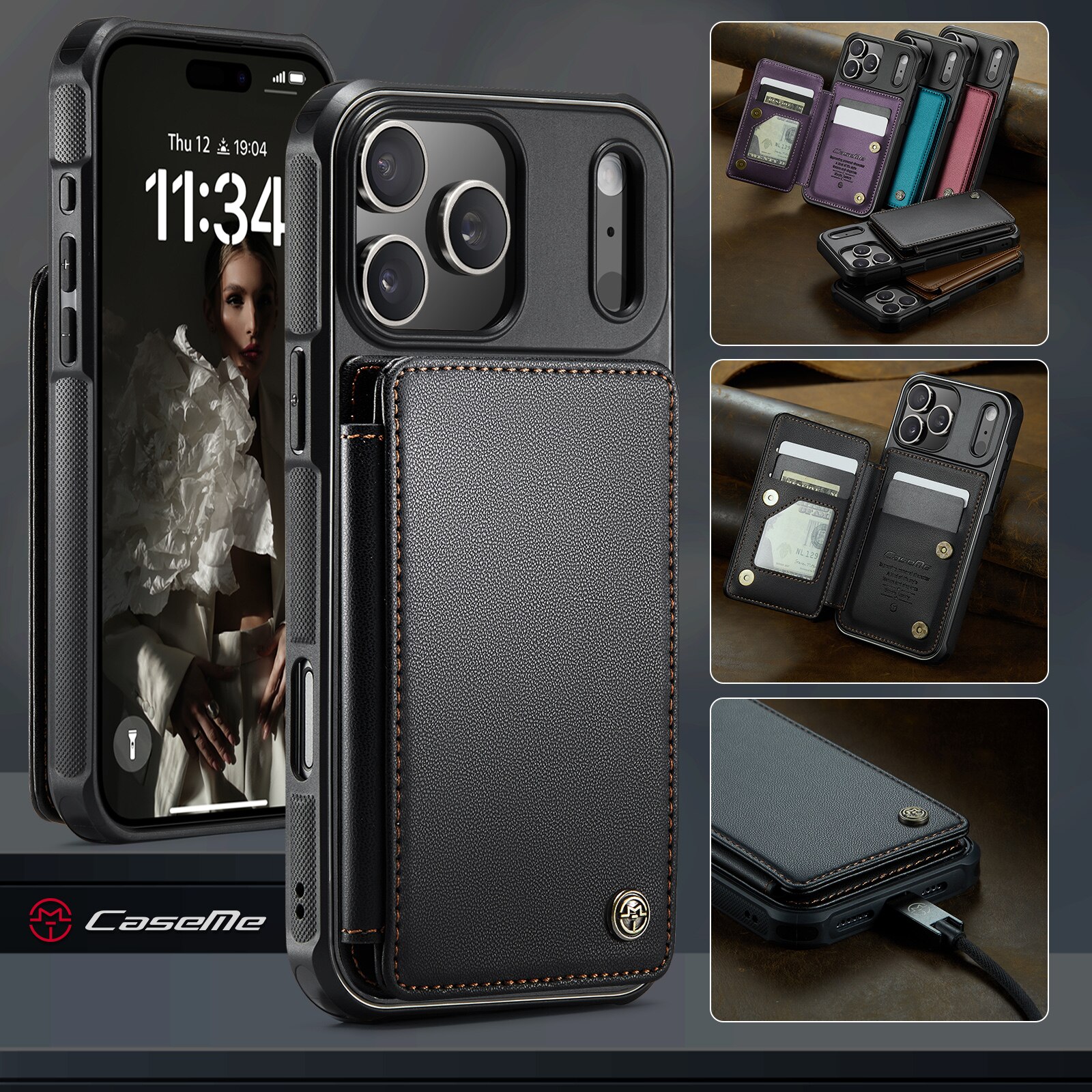 RFID blocking Lommebokdeksel iPhone 17 Pro Max svart