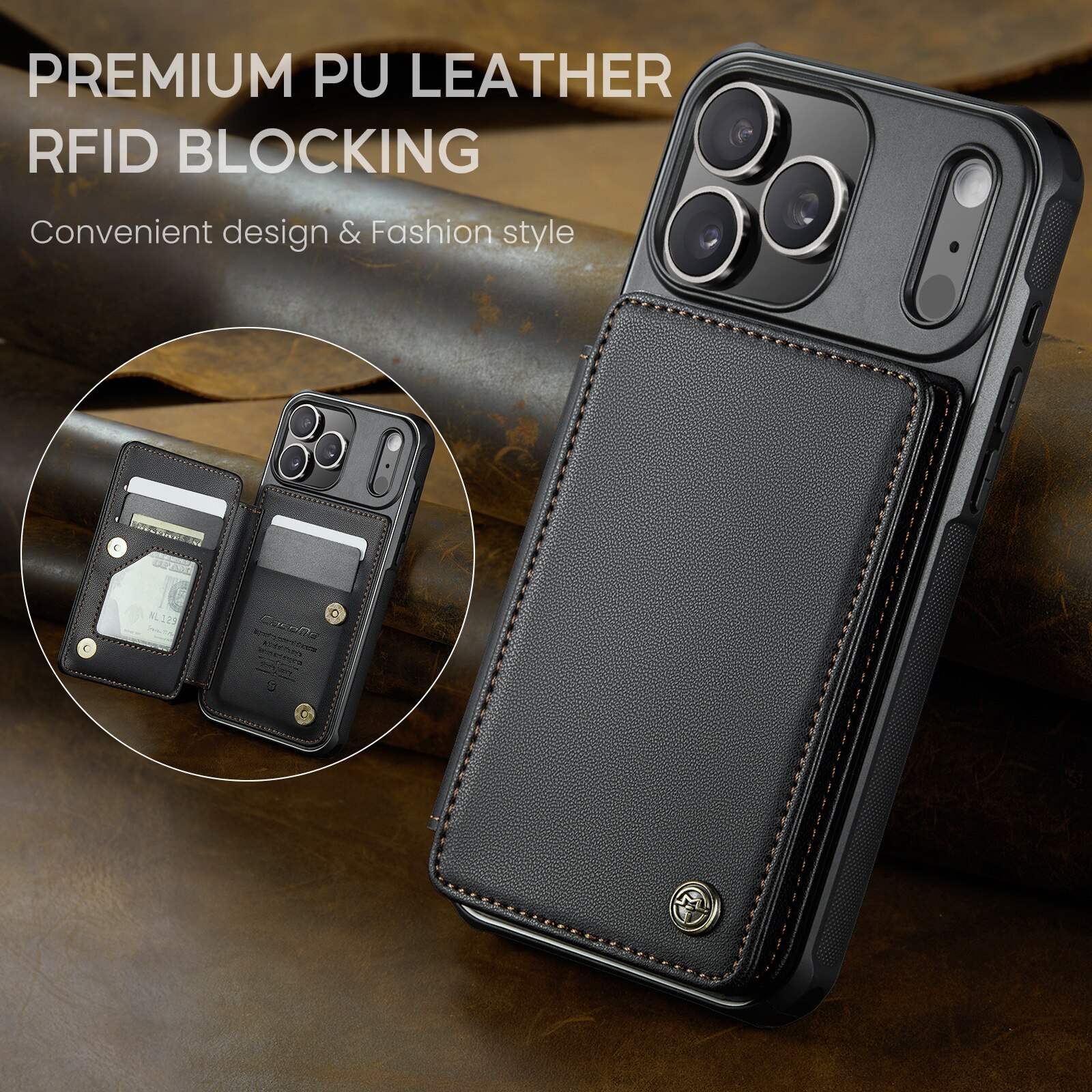 RFID blocking Lommebokdeksel iPhone 17 Pro Max svart
