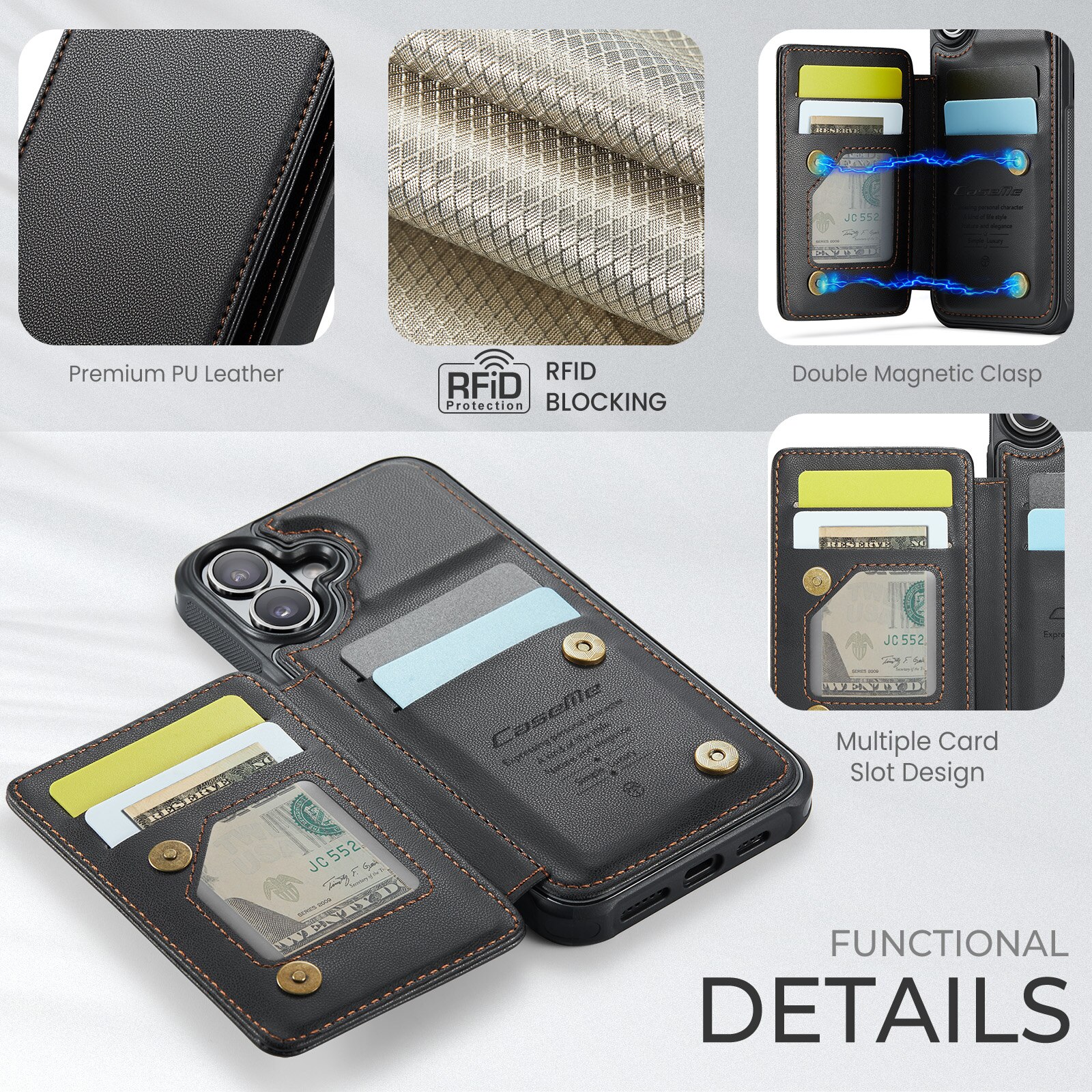 RFID blocking Lommebokdeksel iPhone 17 svart