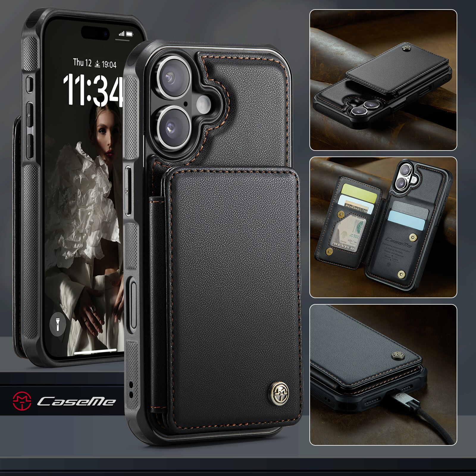 RFID blocking Lommebokdeksel iPhone 17 svart