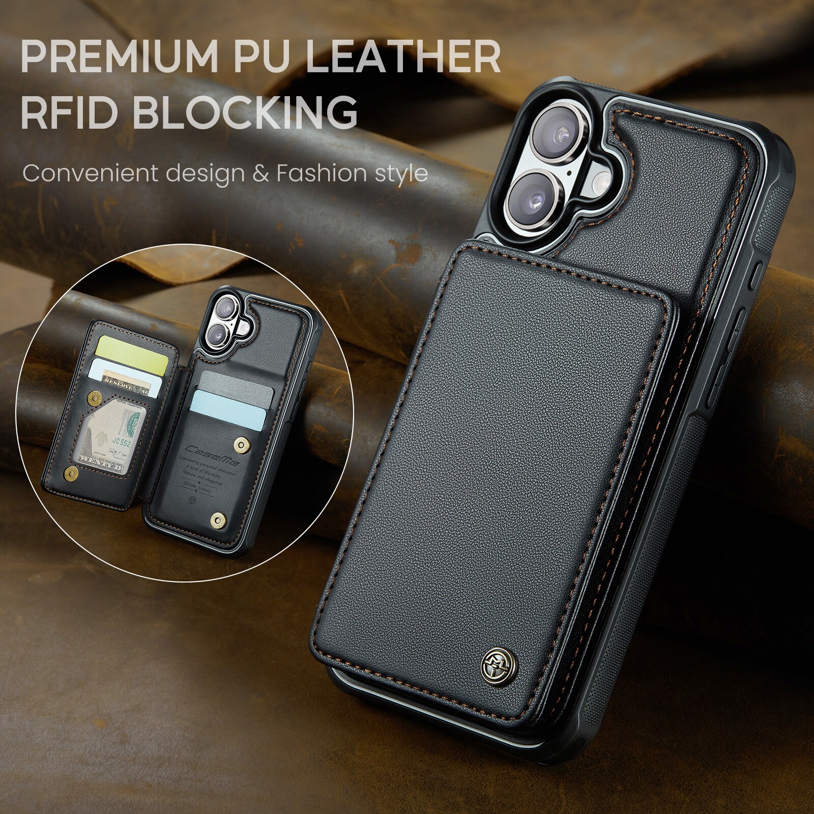 RFID blocking Lommebokdeksel iPhone 17 svart