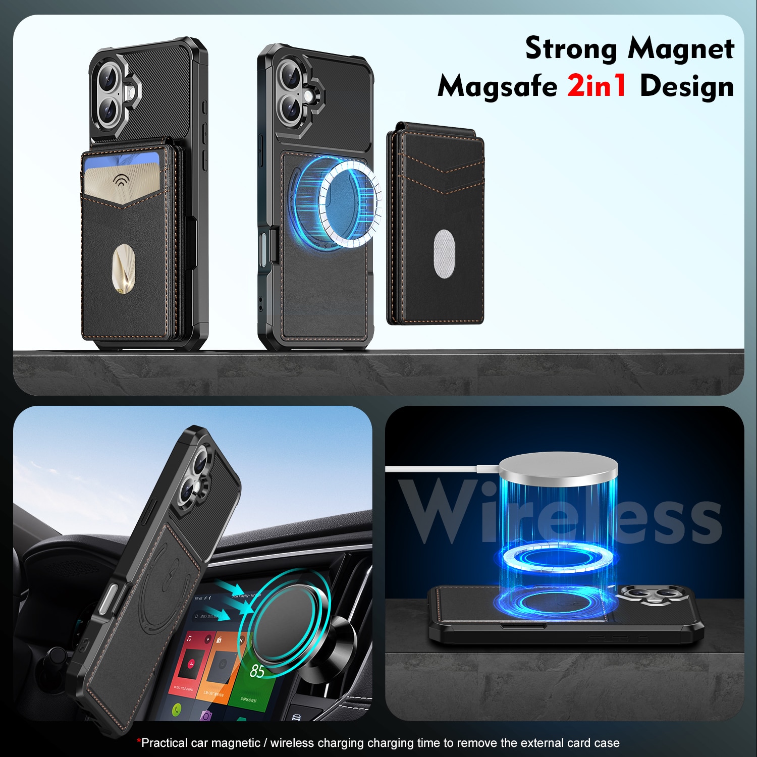 Magnetisk deksel med kortholder iPhone 17 Svart