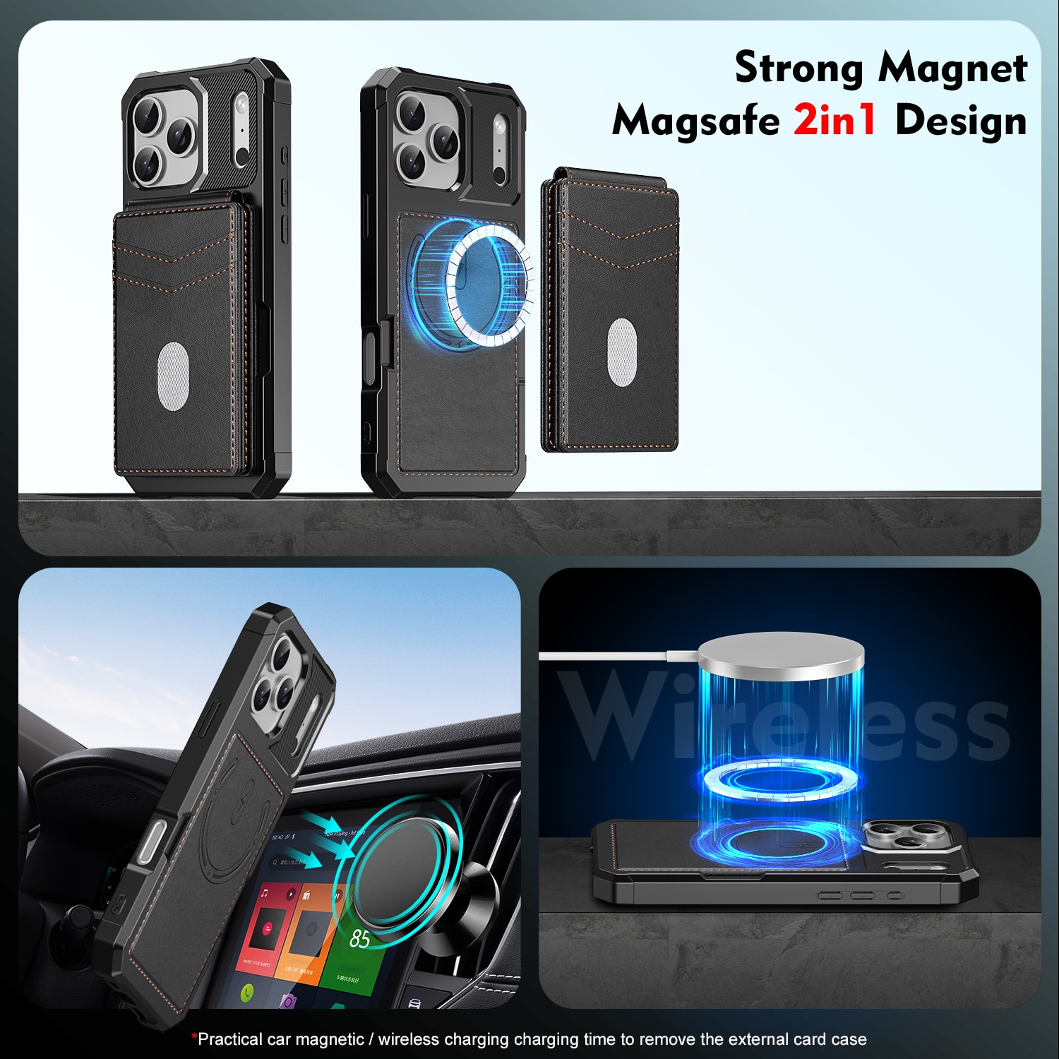 Magnetisk deksel med kortholder iPhone 17 Pro Max Svart