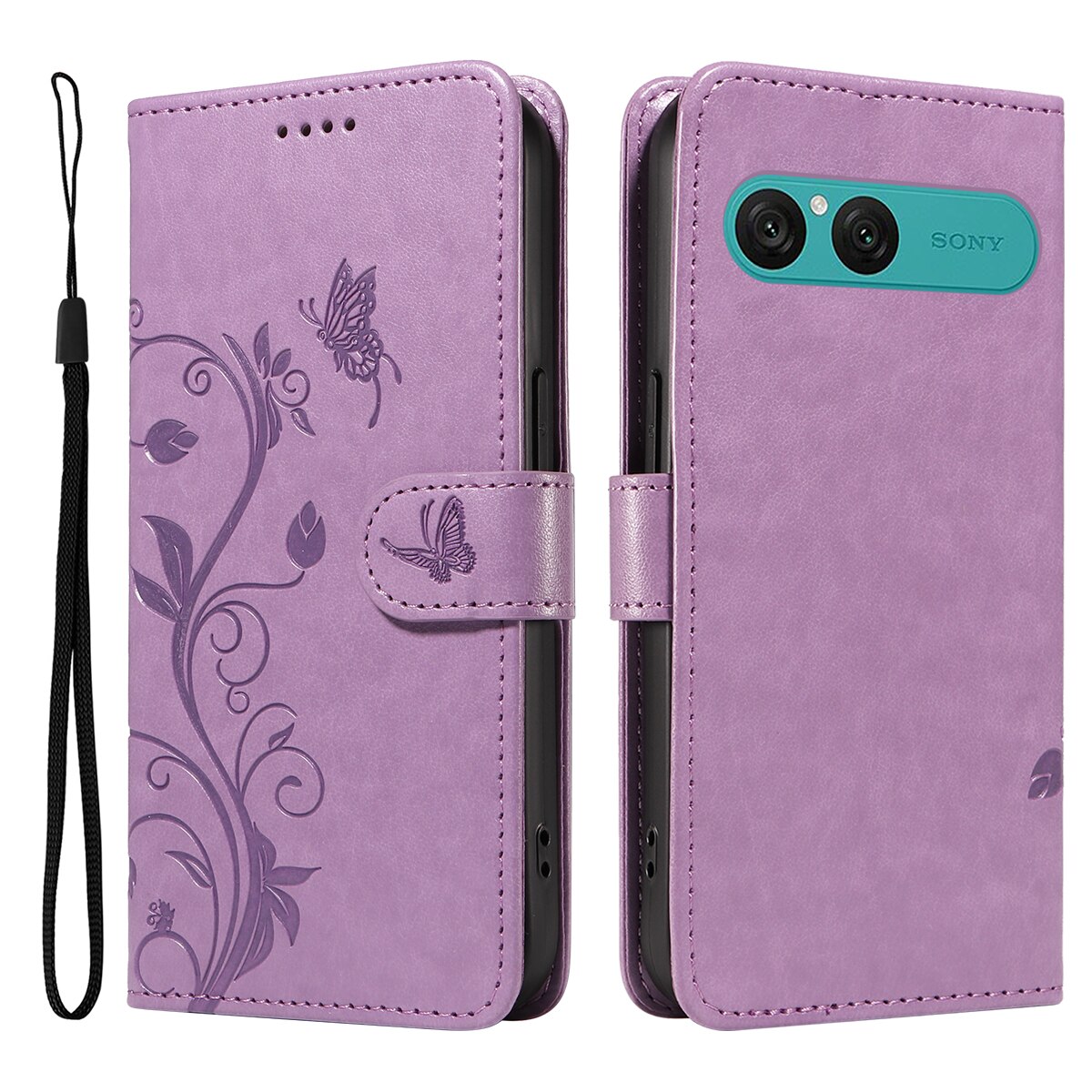 Lærveske Sommerfugler Sony Xperia 10 VII Lilla