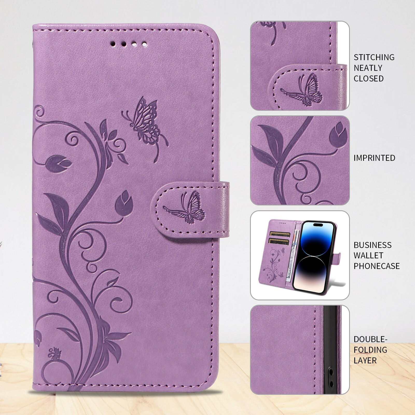 Lærveske Sommerfugler Sony Xperia 10 VII Lilla