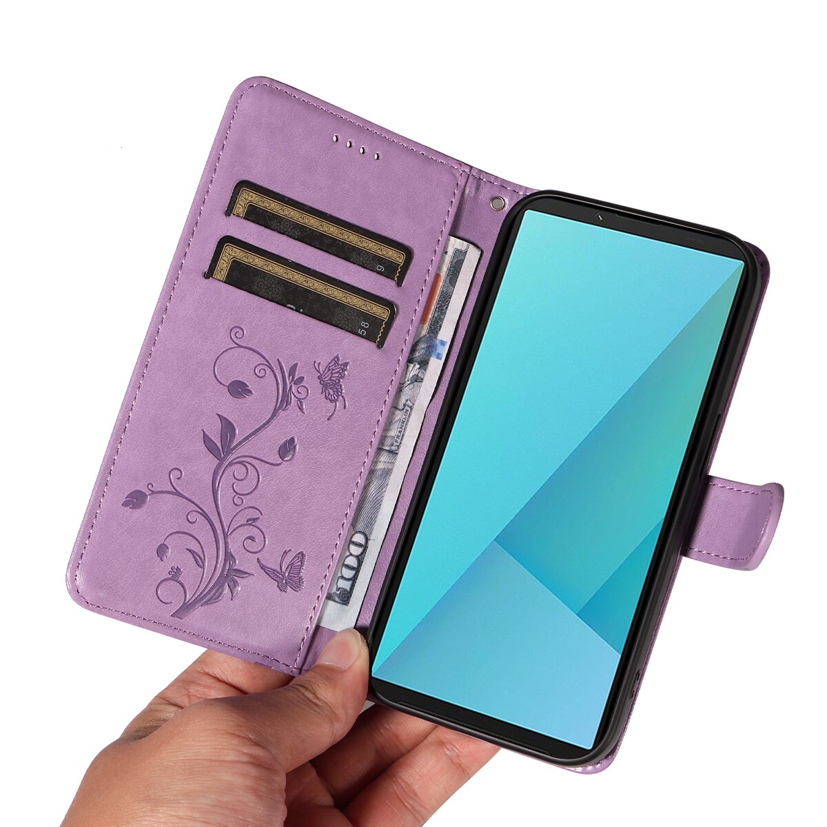 Lærveske Sommerfugler Sony Xperia 10 VII Lilla