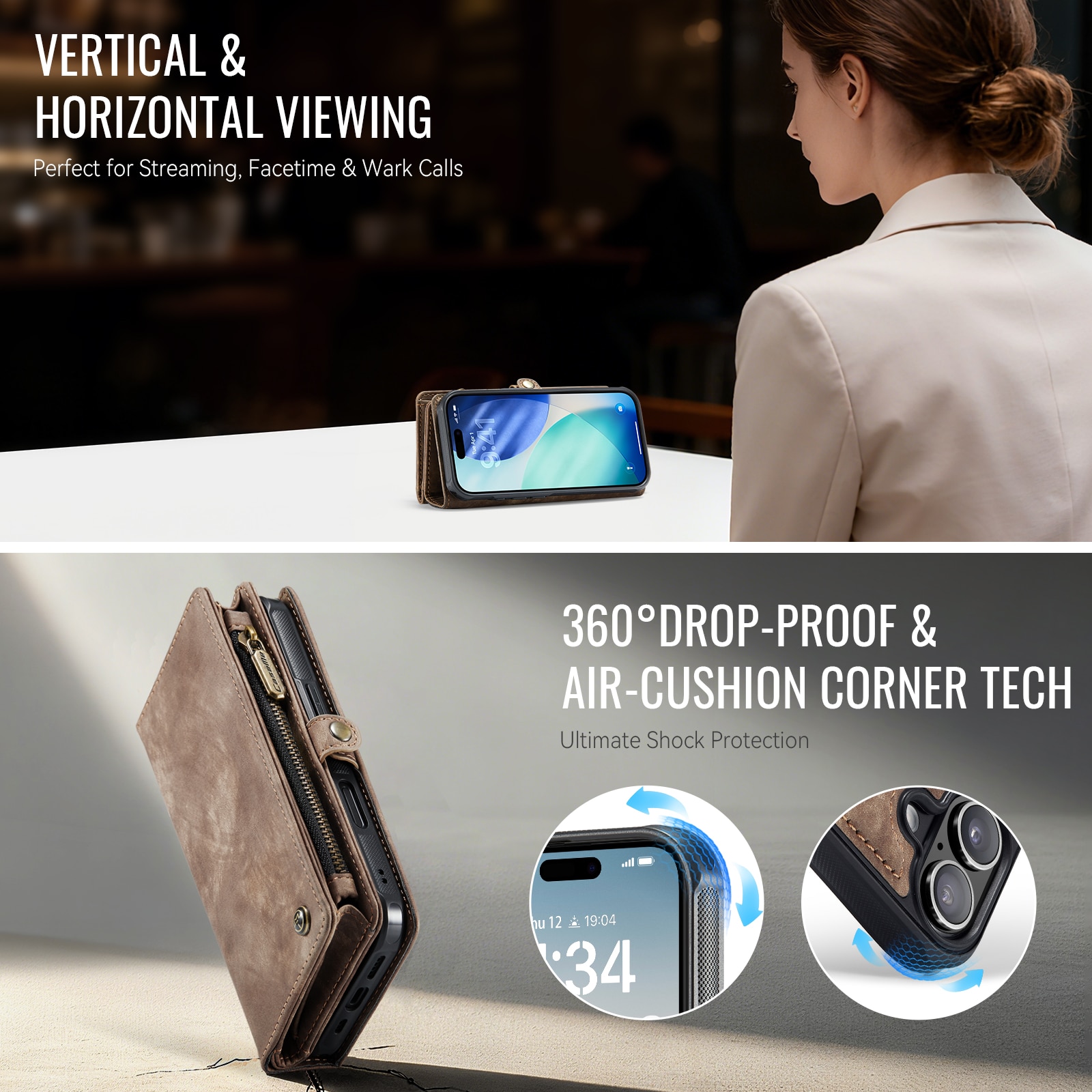 Multi-slot Lommeboksetui iPhone 17 Brun