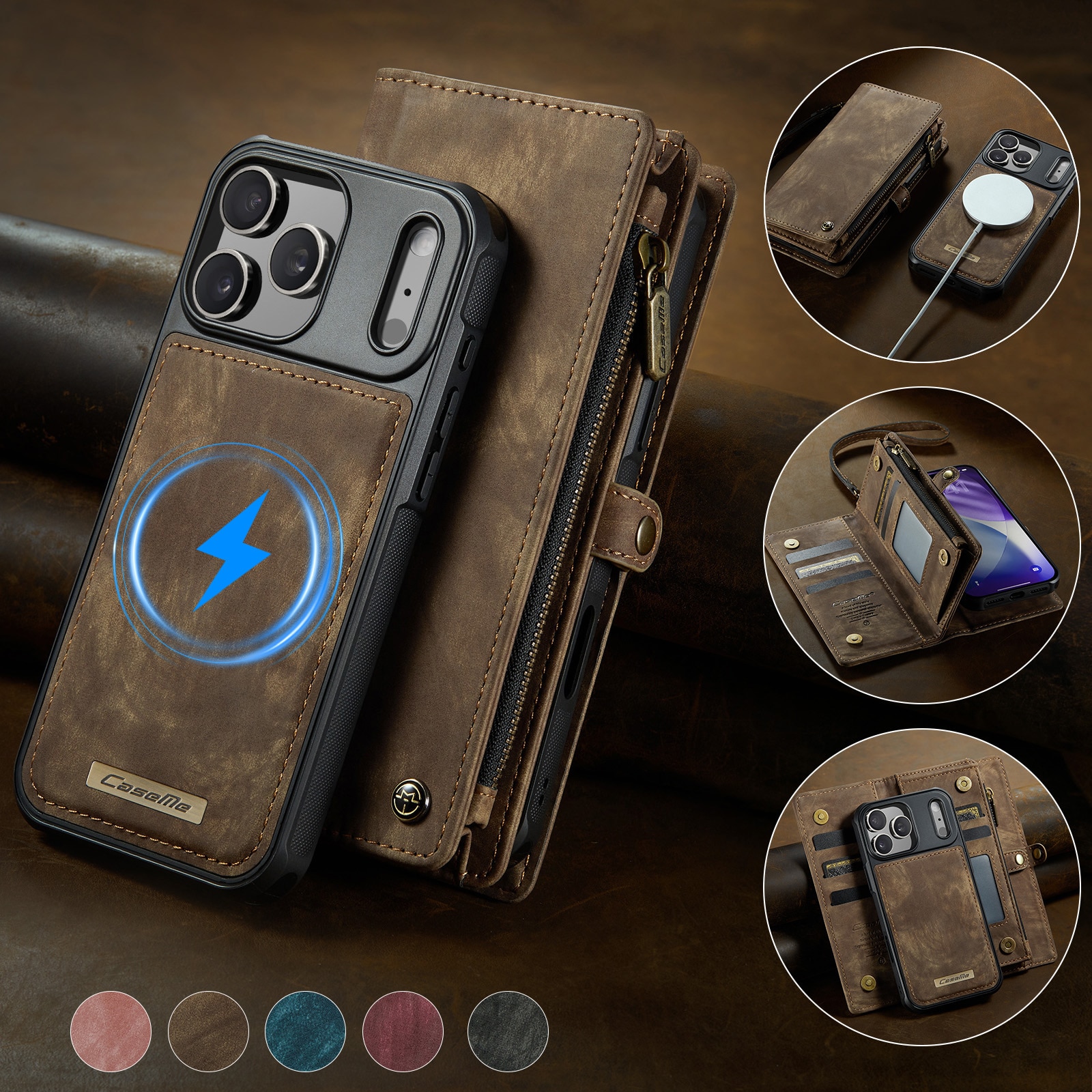 Multi-slot Lommeboksetui iPhone 17 Pro Max Brun