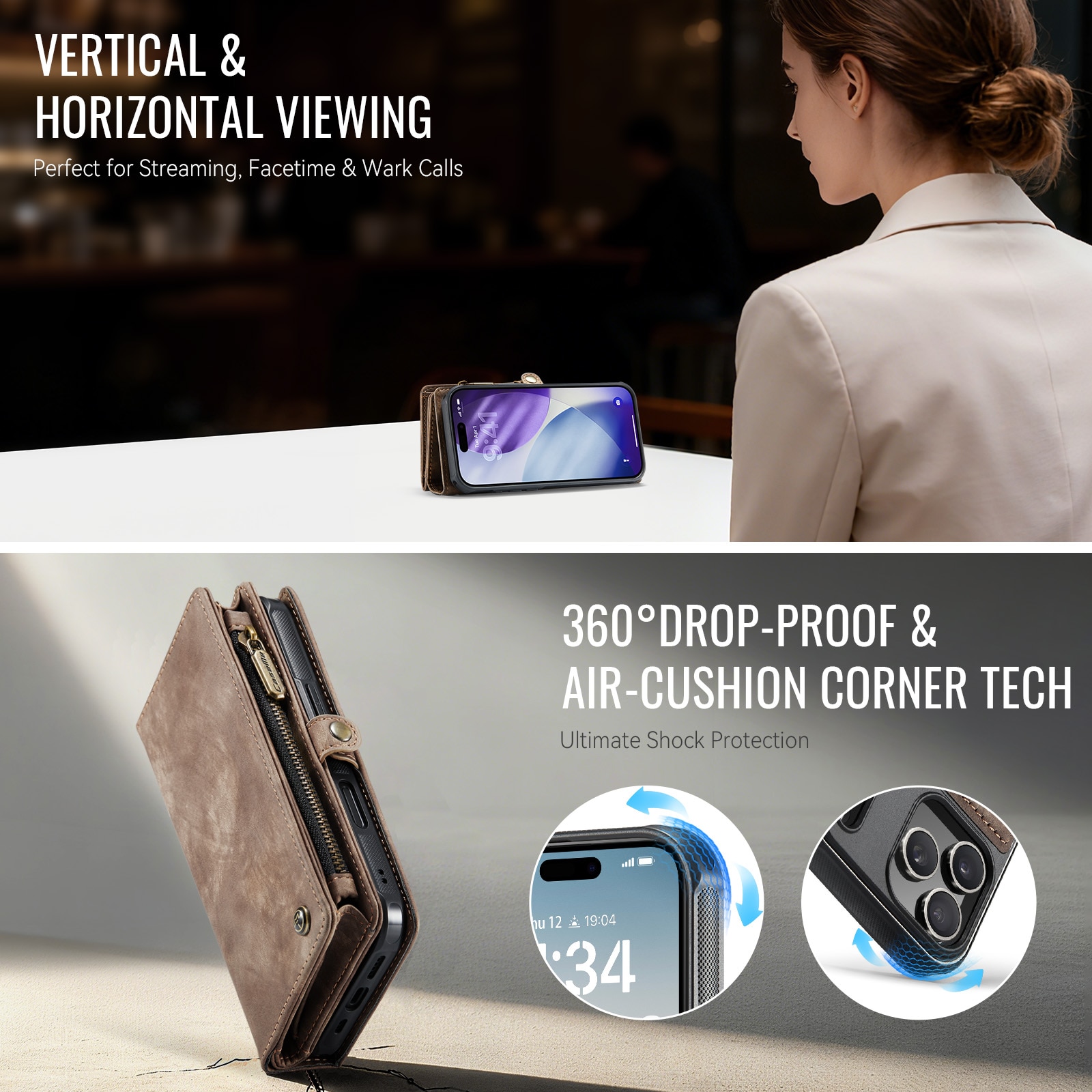 Multi-slot Lommeboksetui iPhone 17 Pro Max Brun