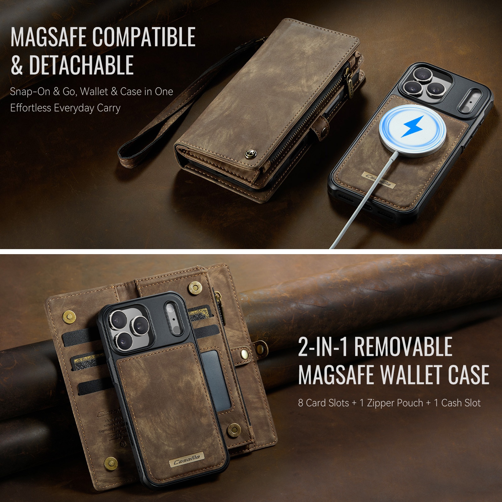 Multi-slot Lommeboksetui iPhone 17 Pro Max Brun