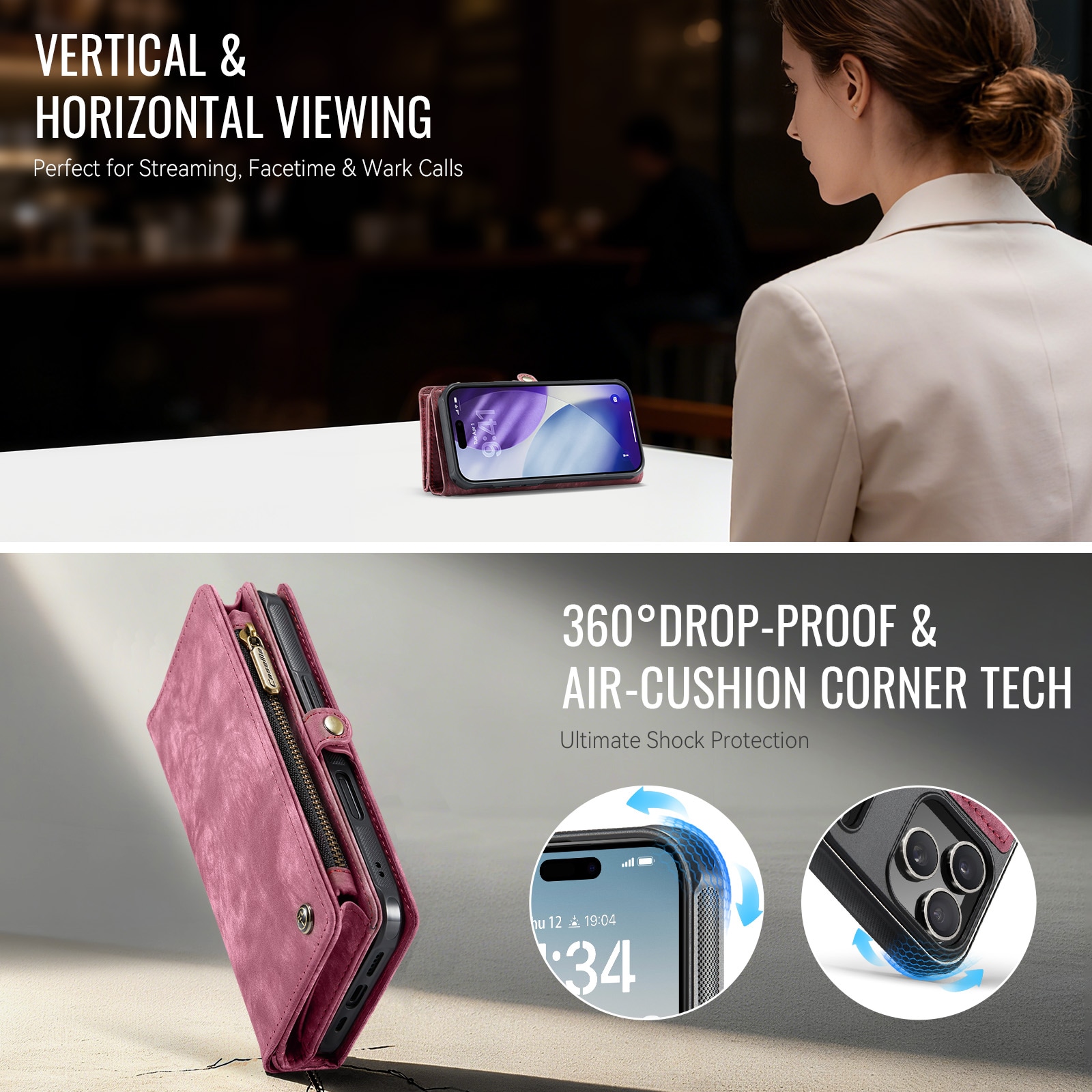 Multi-slot Lommeboksetui iPhone 17 Pro Max Rød