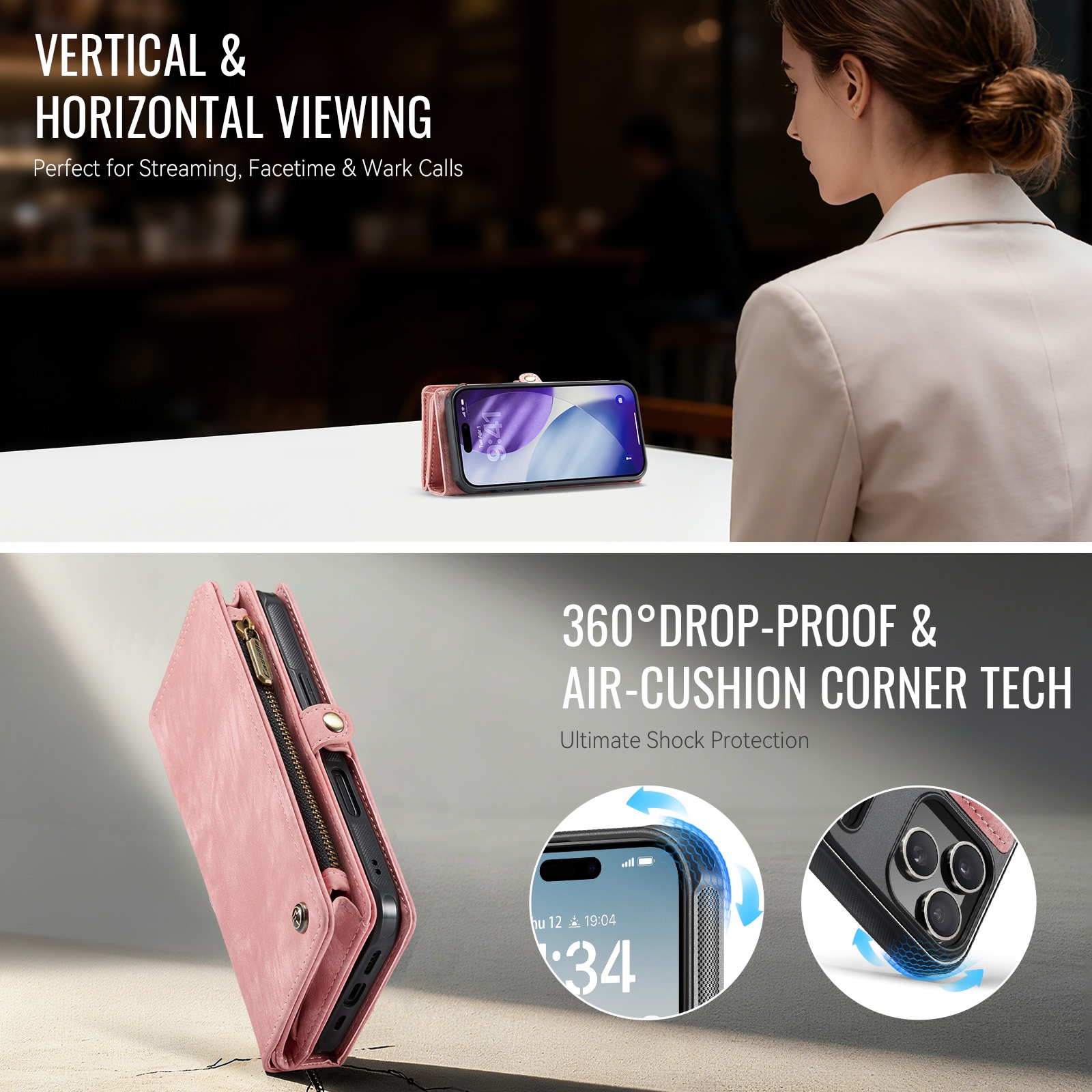 Multi-slot Lommeboksetui iPhone 17 Pro Rosa