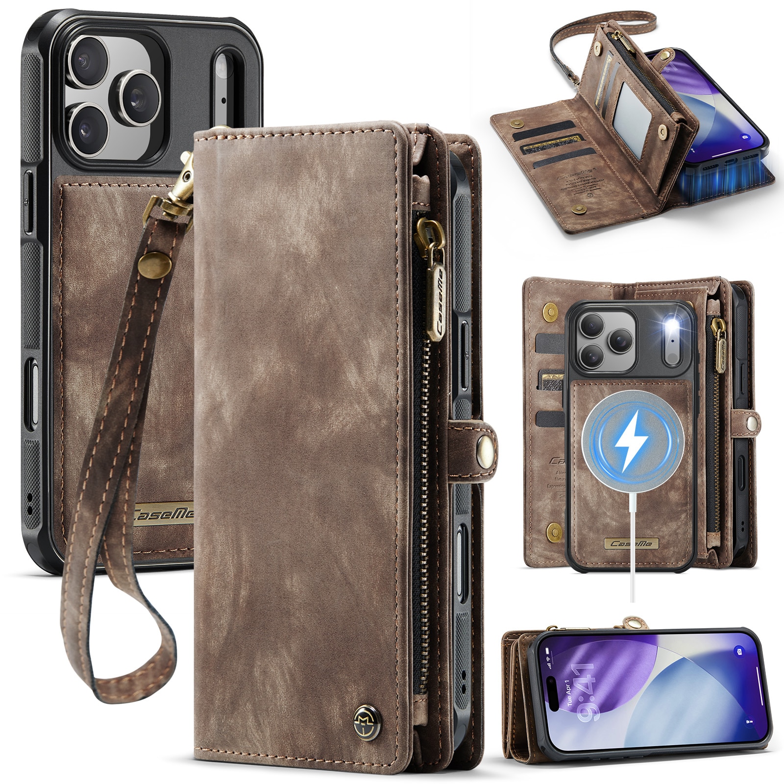 Multi-slot Lommeboksetui iPhone 17 Pro Brun